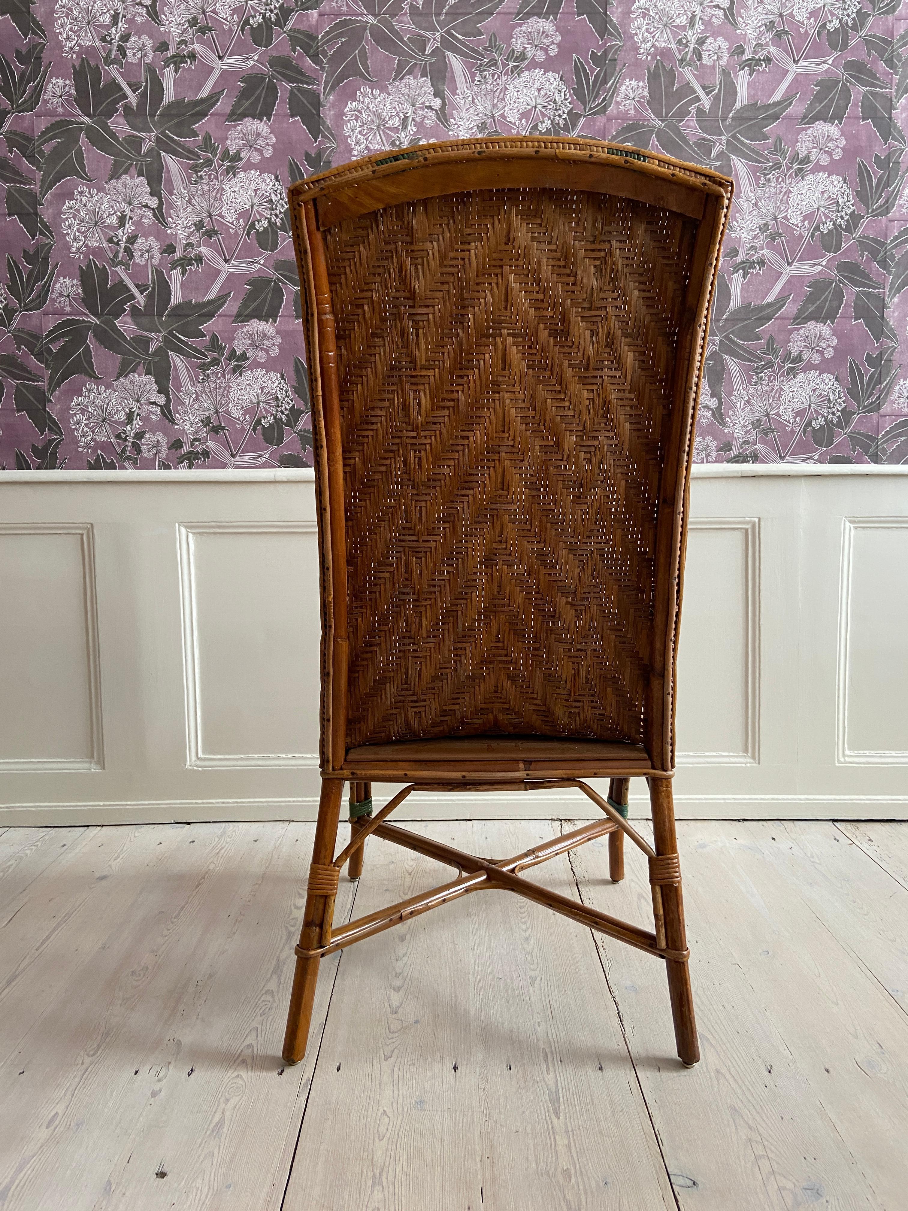Vintage Rattan Armchair With Blue Elegant Woven Details, France, 1930's For Sale 6