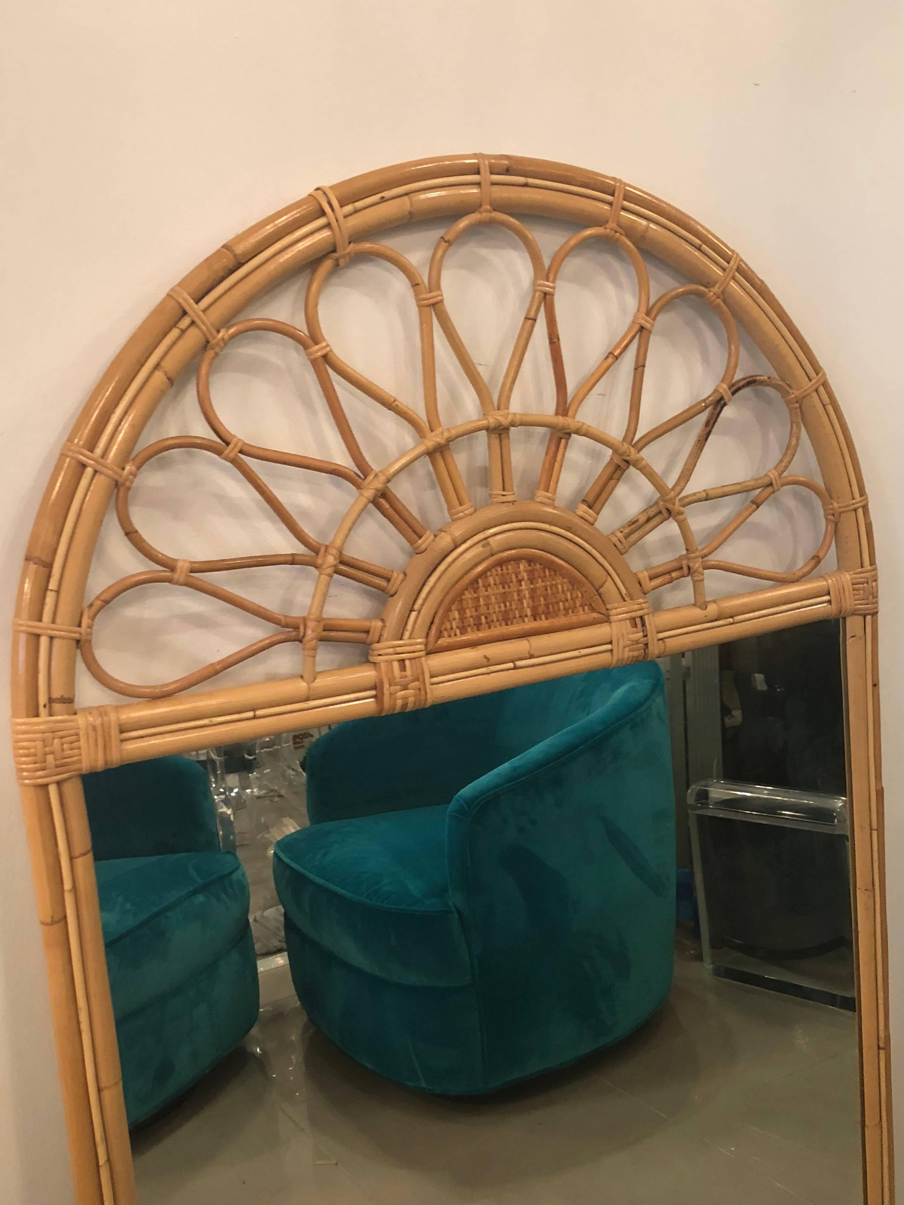 Vintage Rattan Bamboo Arched Large Wall For Sale 1