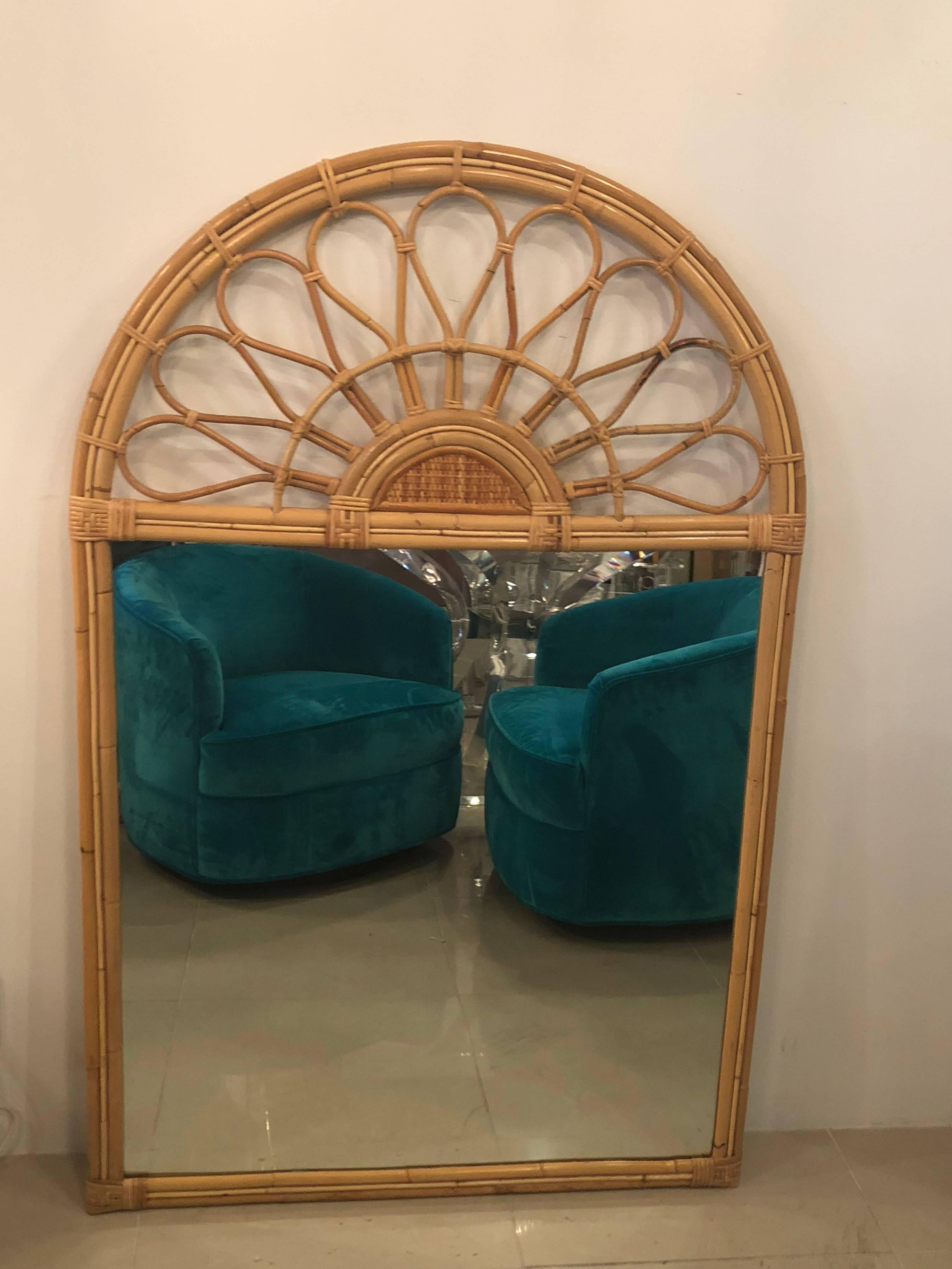 Vintage Rattan Bamboo Arched Large Wall For Sale 3