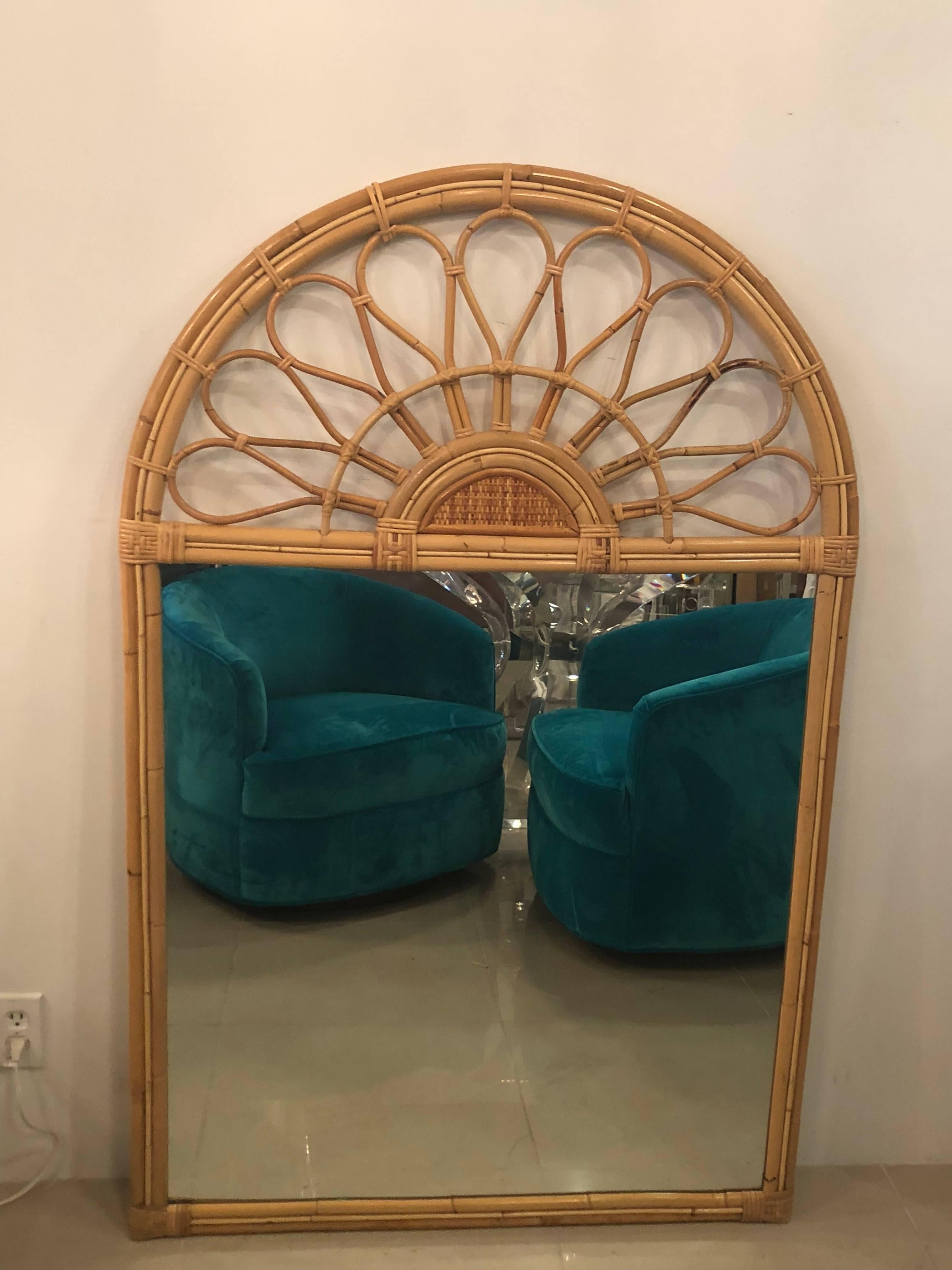 Vintage Rattan Bamboo Arched Large Wall For Sale 4