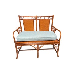 Banco Settee vintage de ratán y bambú de estilo Chinoiserie