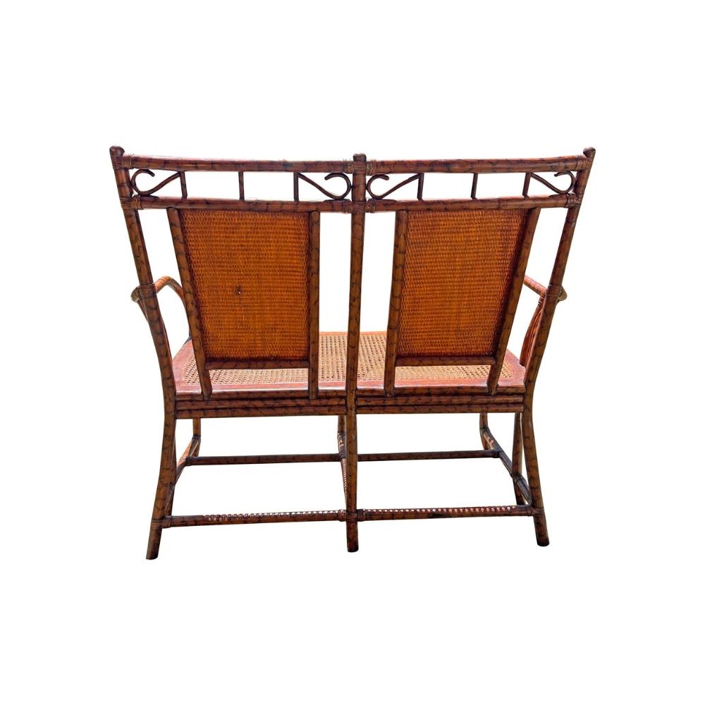 Banco Settee vintage de ratán y bambú de estilo Chinoiserie en venta 3