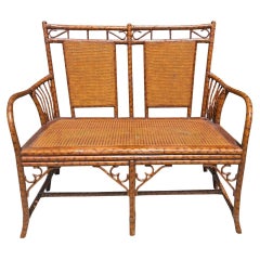 Panca Settee in rattan vintage di bambù in stile cineseria