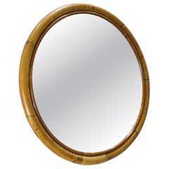 Vintage Rattan & Bamboo Circle Mirror 70s