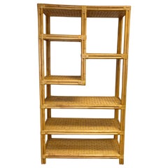 Vintage Rattan Bamboo Etagere Bookcase