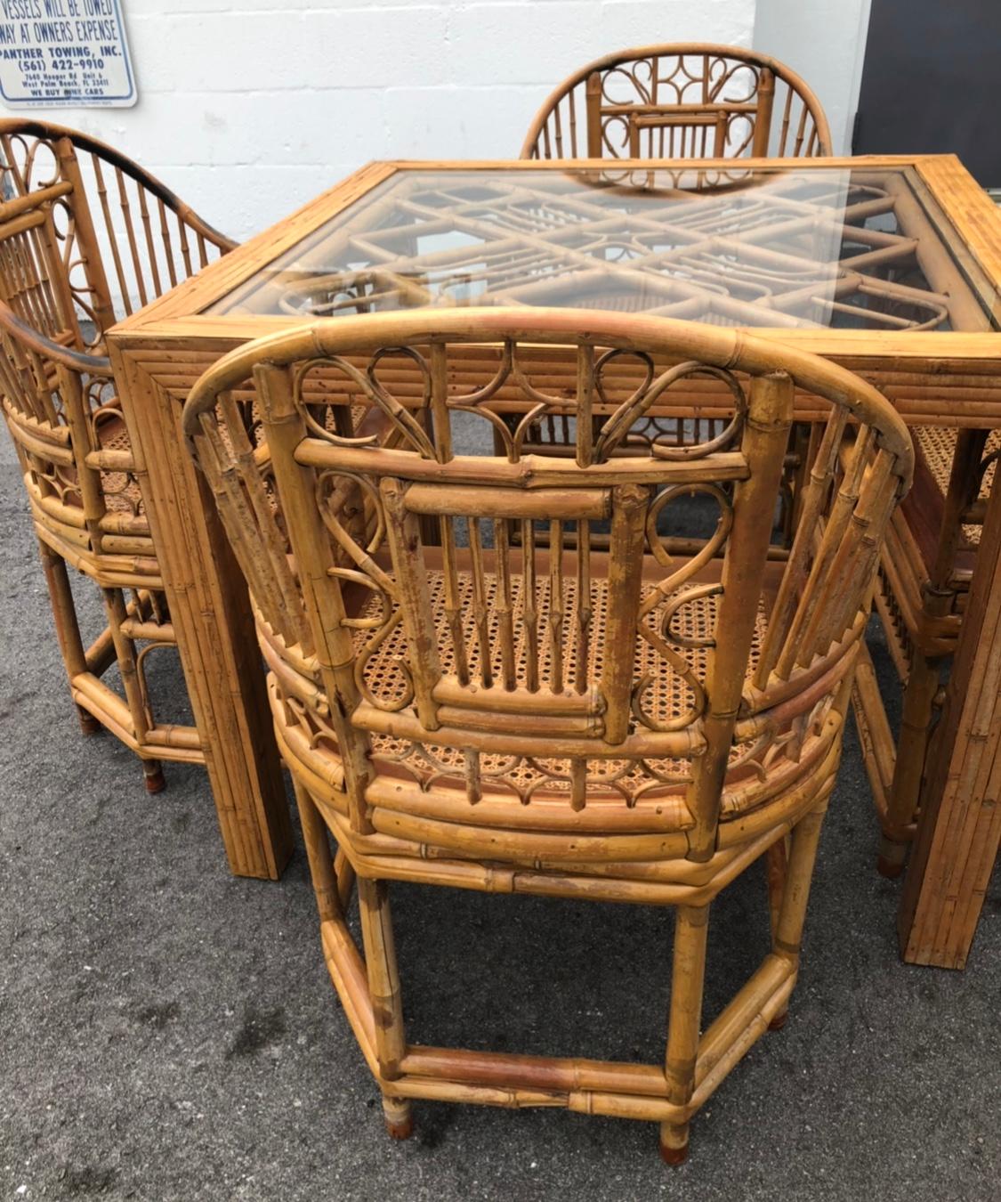 Vintage Rattan Bambus Spiel Esstisch und vier Stühle Brighton Style (amerikanisch)