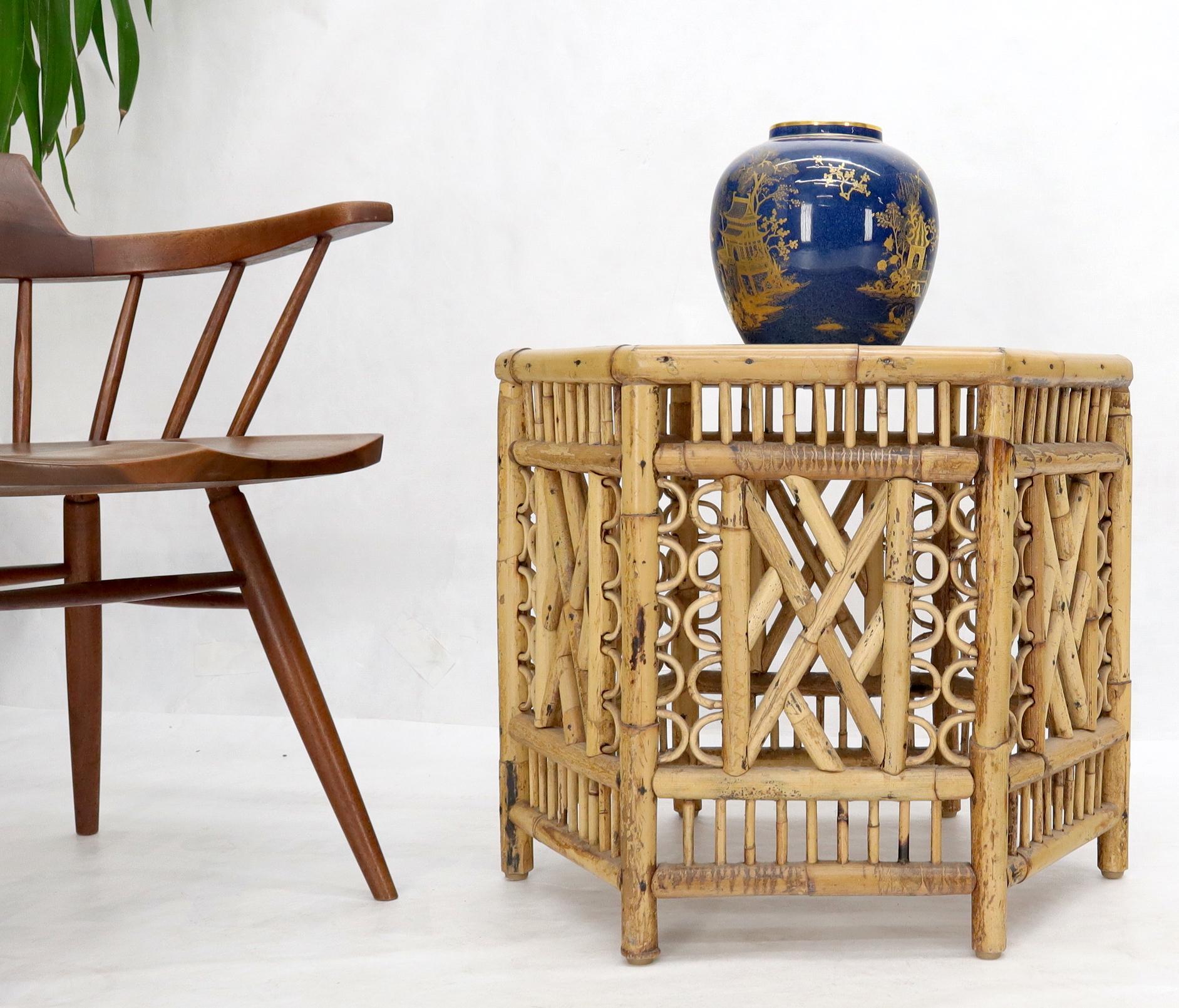 Vintage Rattan & Bamboo Hexagon Shape End Side Stand Table 5