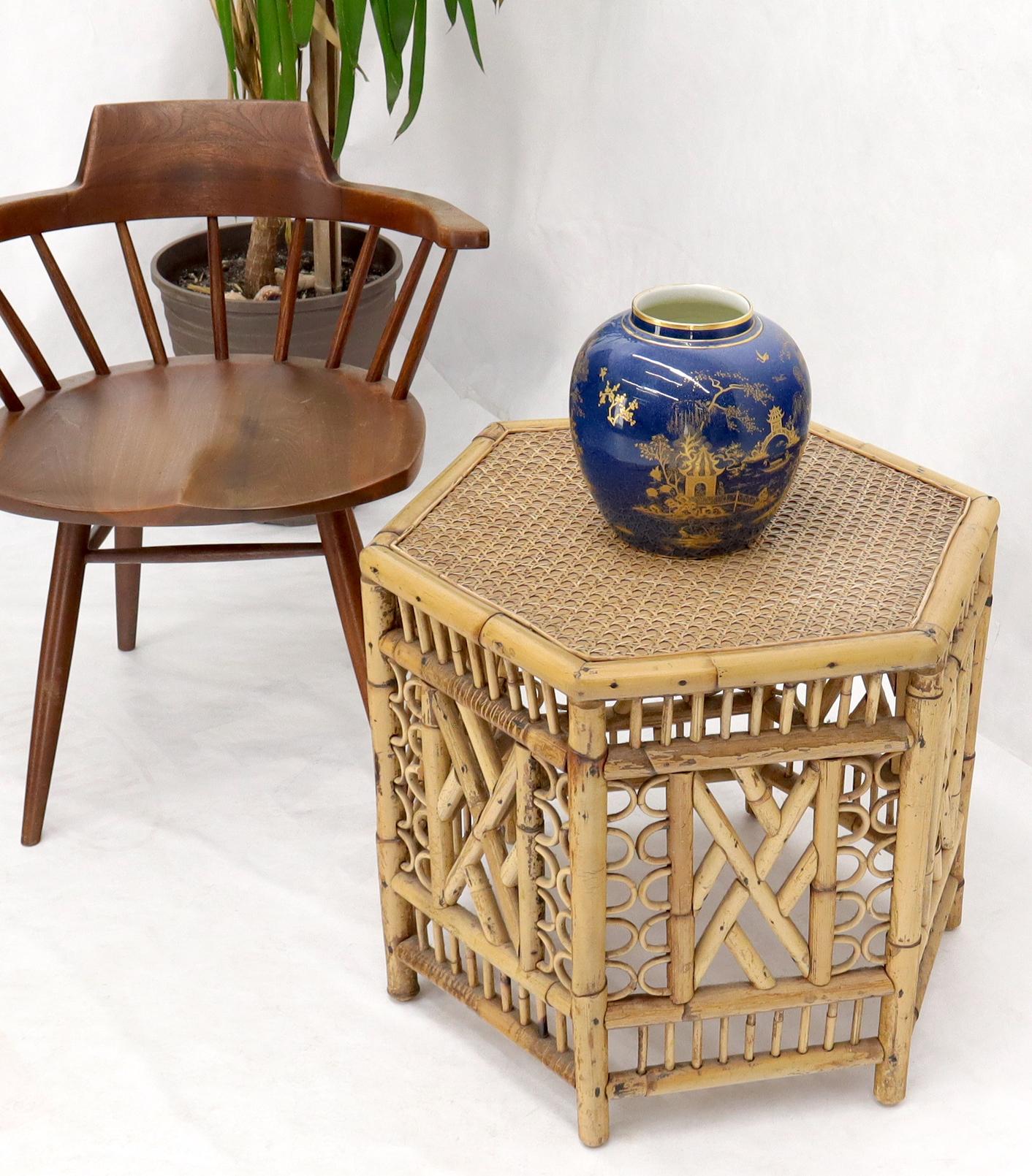 Vintage hexagon bamboo and rattan table side table.