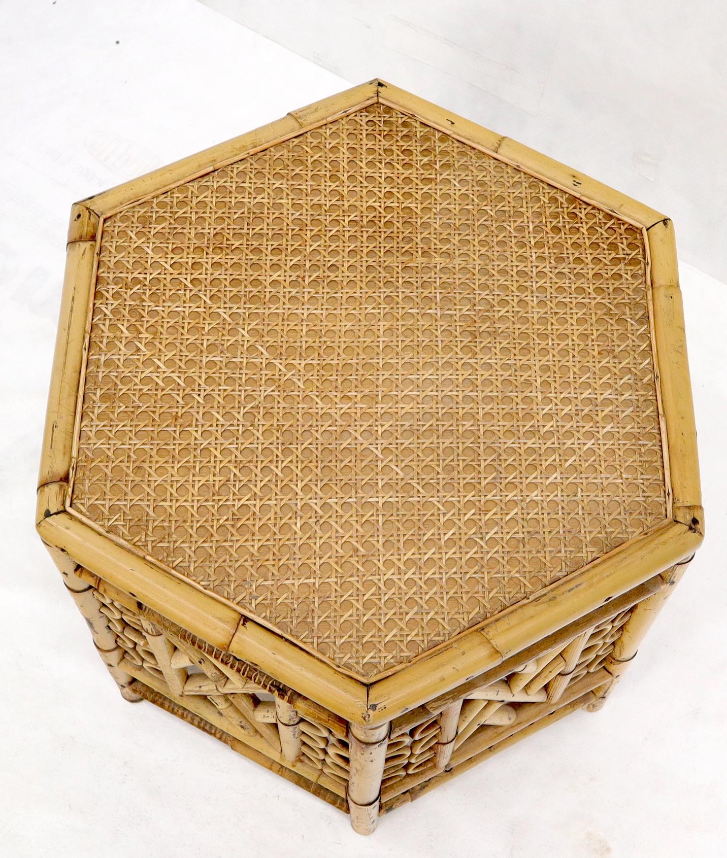 Unknown Vintage Rattan & Bamboo Hexagon Shape End Side Stand Table