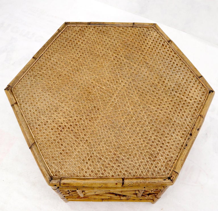 Vintage Rattan and Bamboo Hexagon Shape Large End Side Stand Coffee