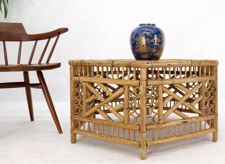 Vintage Rattan and Bamboo Hexagon Shape Large End Side Stand Coffee