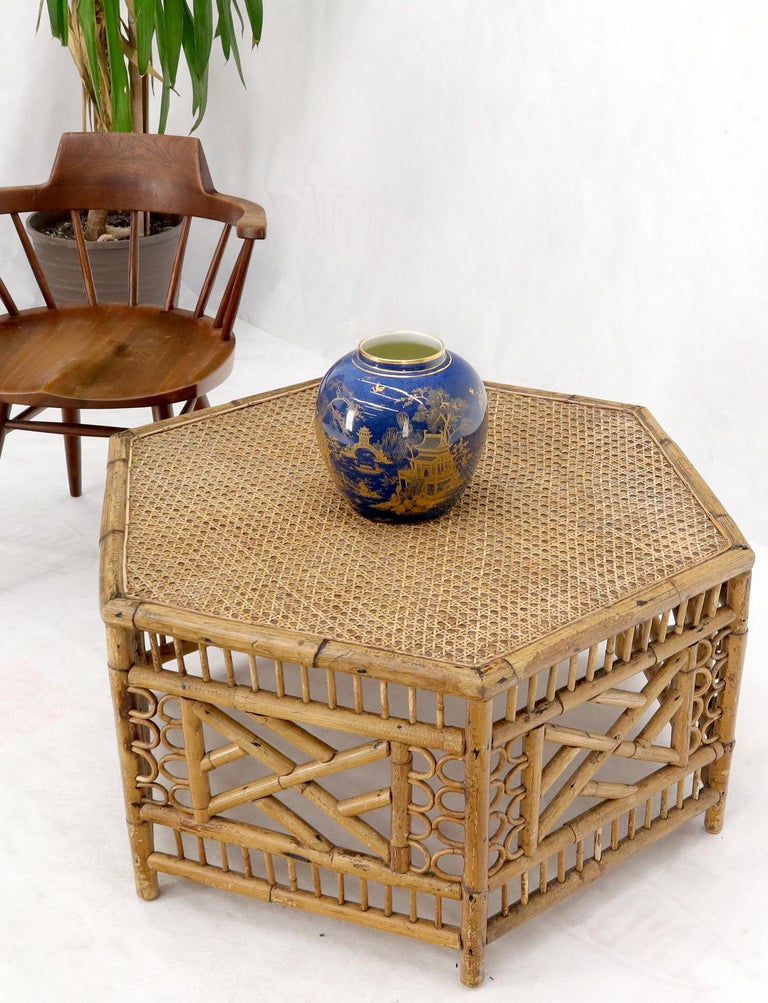 Vintage Rattan and Bamboo Hexagon Shape Large End Side Stand Coffee