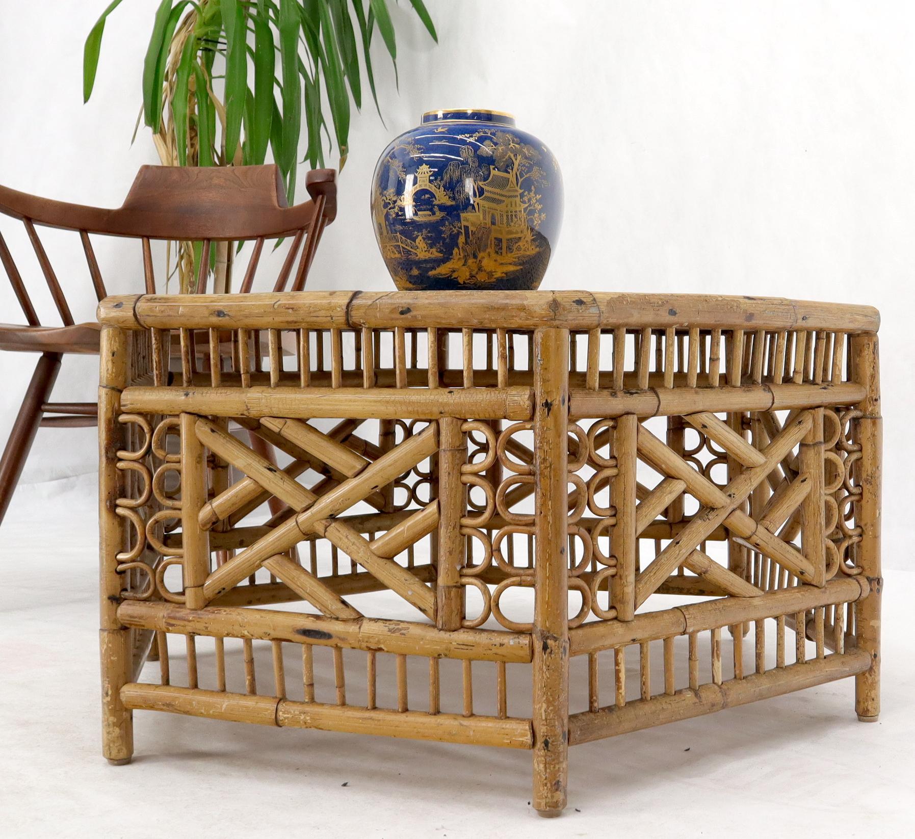 Mid-Century Modern Vintage Rattan & Bamboo Hexagon Shape Large End Side Stand Coffee Table
