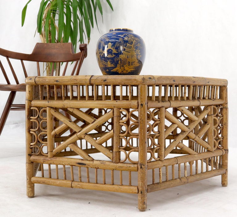 Vintage Rattan and Bamboo Hexagon Shape Large End Side Stand Coffee