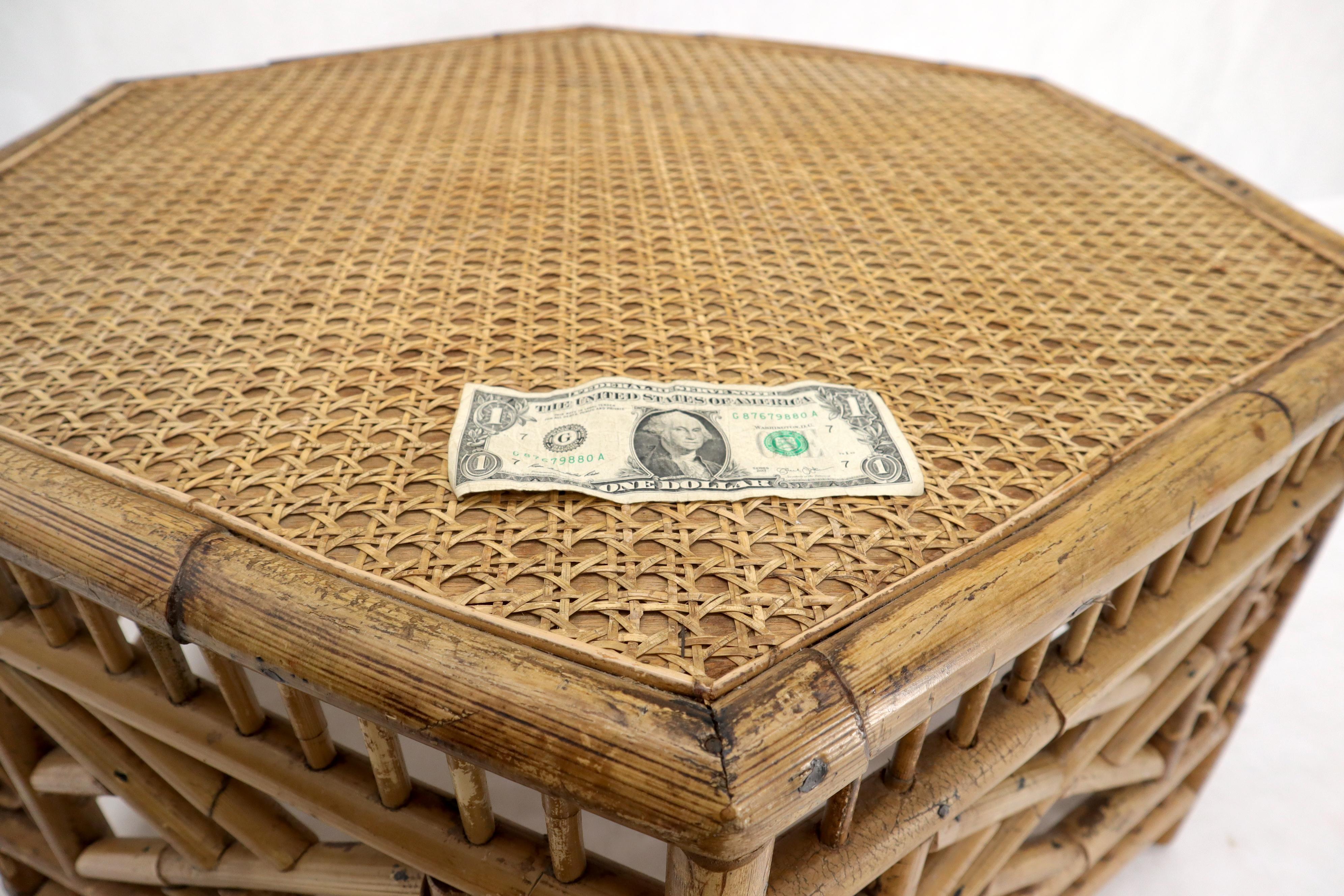 20th Century Vintage Rattan & Bamboo Hexagon Shape Large End Side Stand Coffee Table