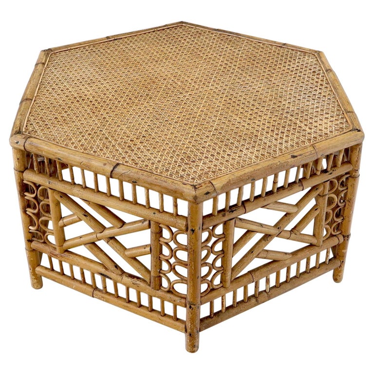 Vintage Rattan and Bamboo Hexagon Shape Large End Side Stand Coffee Table  at 1stDibs