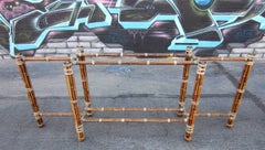 Organic Modern Rattan Bamboo, Iron and Leather Console Table by McGuire