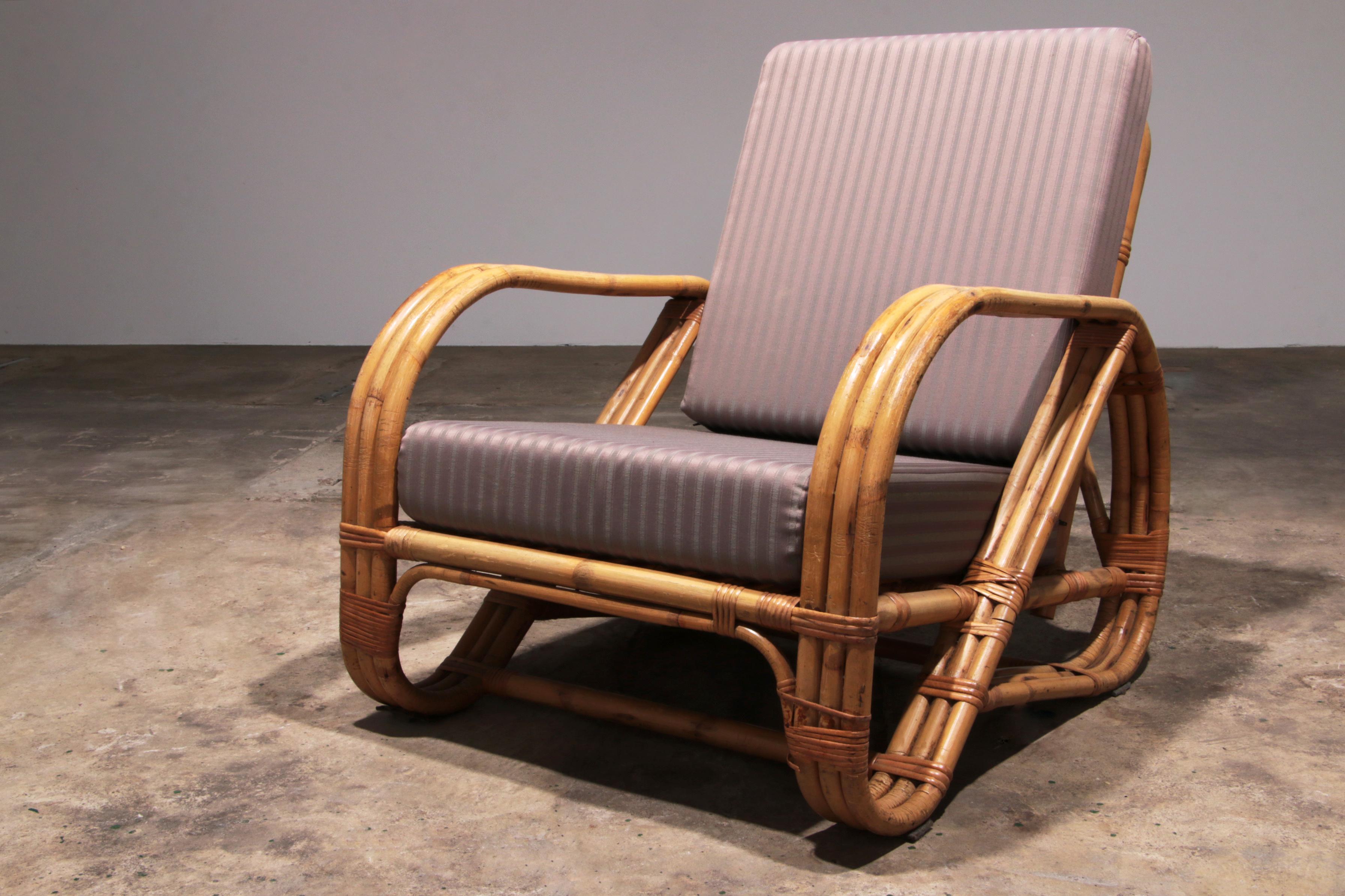 Mid-Century Modern Vintage Rattan Bamboo Lounge Chair - Style Paul Frankl 1960