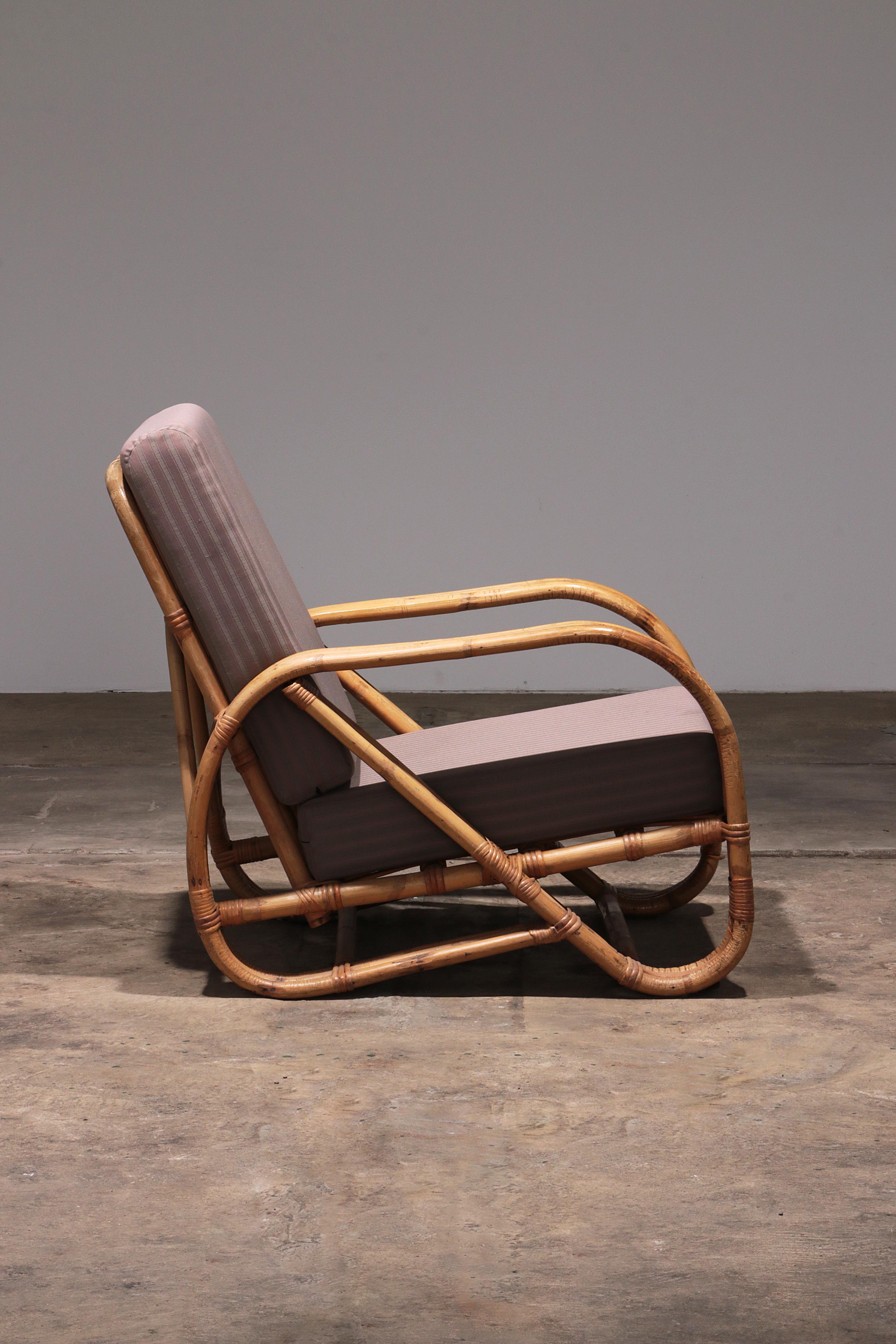 Vintage Rattan Bamboo Lounge Chair - Style Paul Frankl 1960 1
