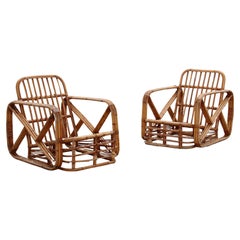 Vintage rattan bamboo lounge chairs Paul Frankl style 1960