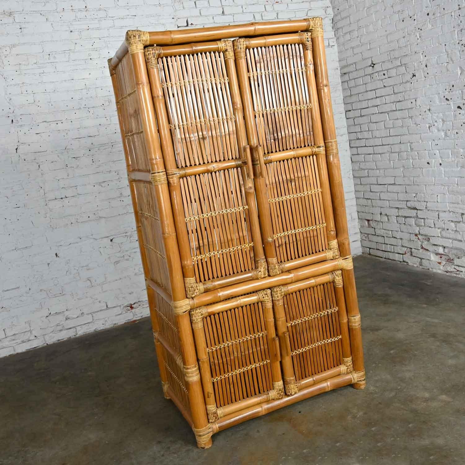 Vintage Rattan & Bamboo Organic Modern Upright Armoire Wardrobe Cabinet 8