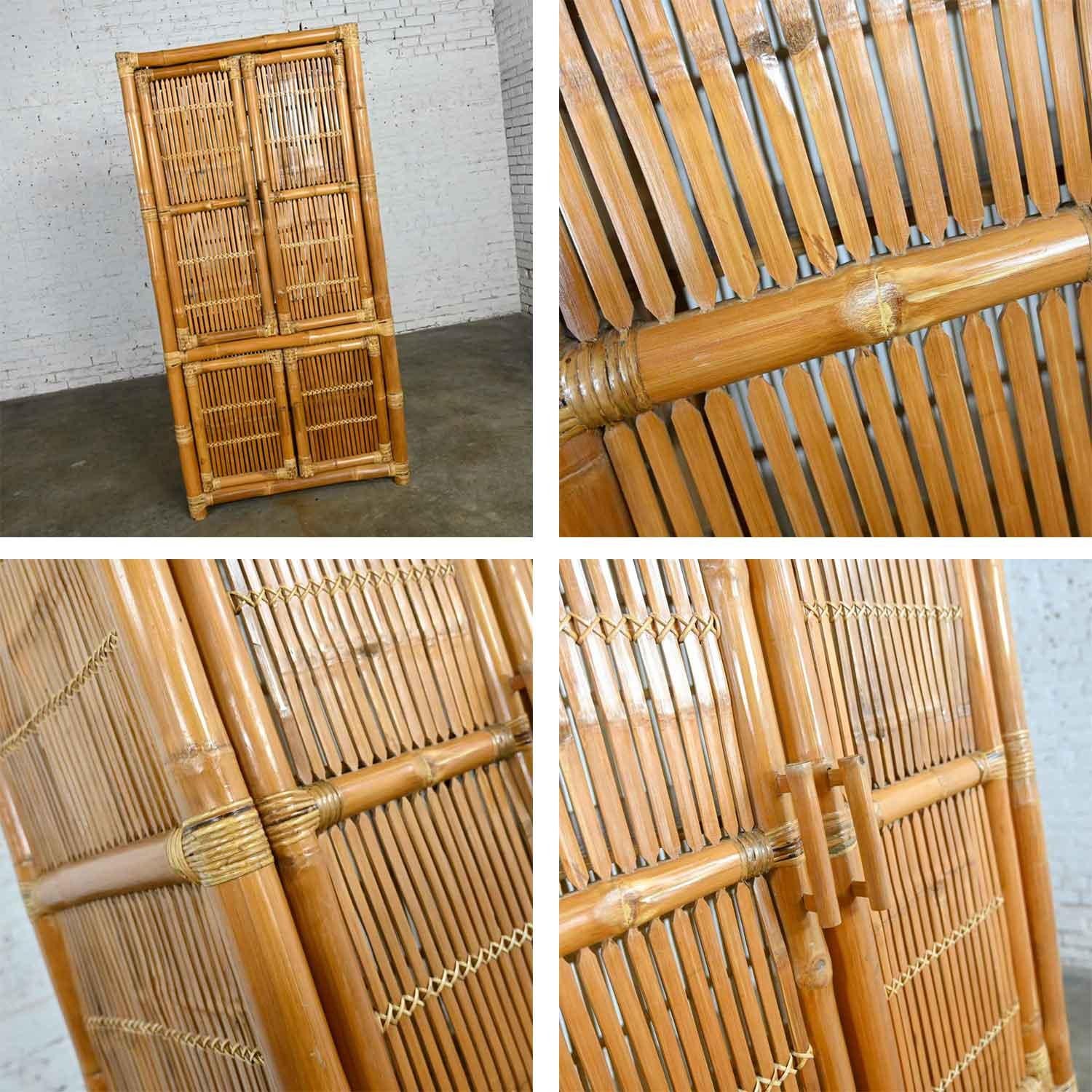 Vintage Rattan & Bamboo Organic Modern Upright Armoire Wardrobe Cabinet 11