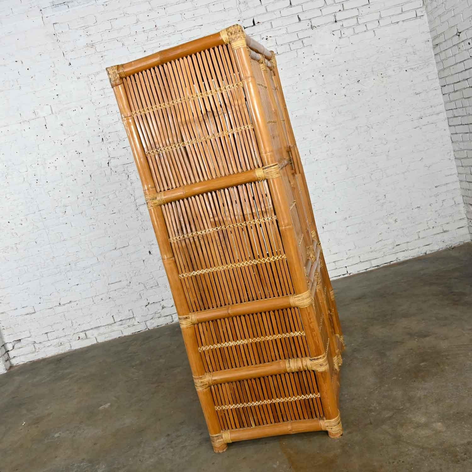 Vintage Rattan & Bamboo Organic Modern Upright Armoire Wardrobe Cabinet In Good Condition In Topeka, KS