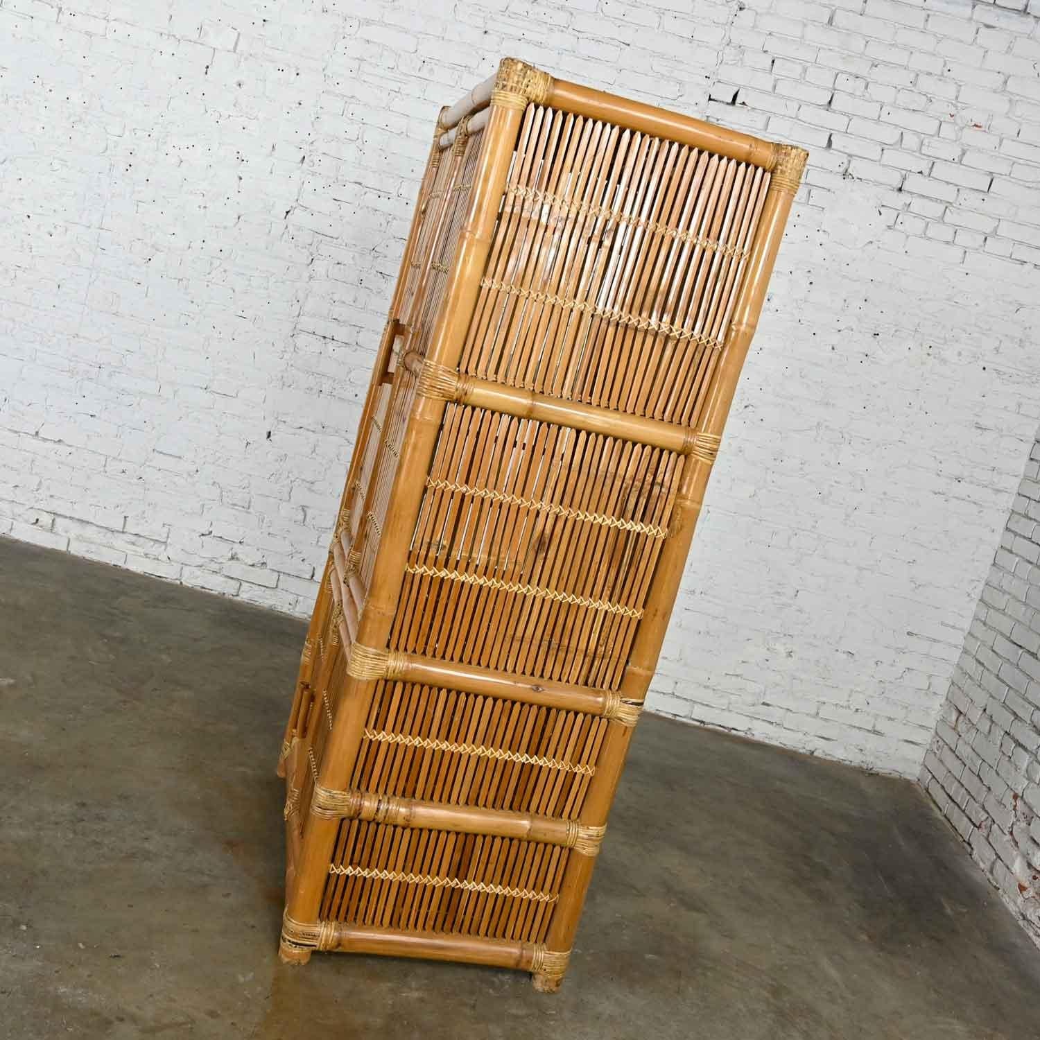 20th Century Vintage Rattan & Bamboo Organic Modern Upright Armoire Wardrobe Cabinet