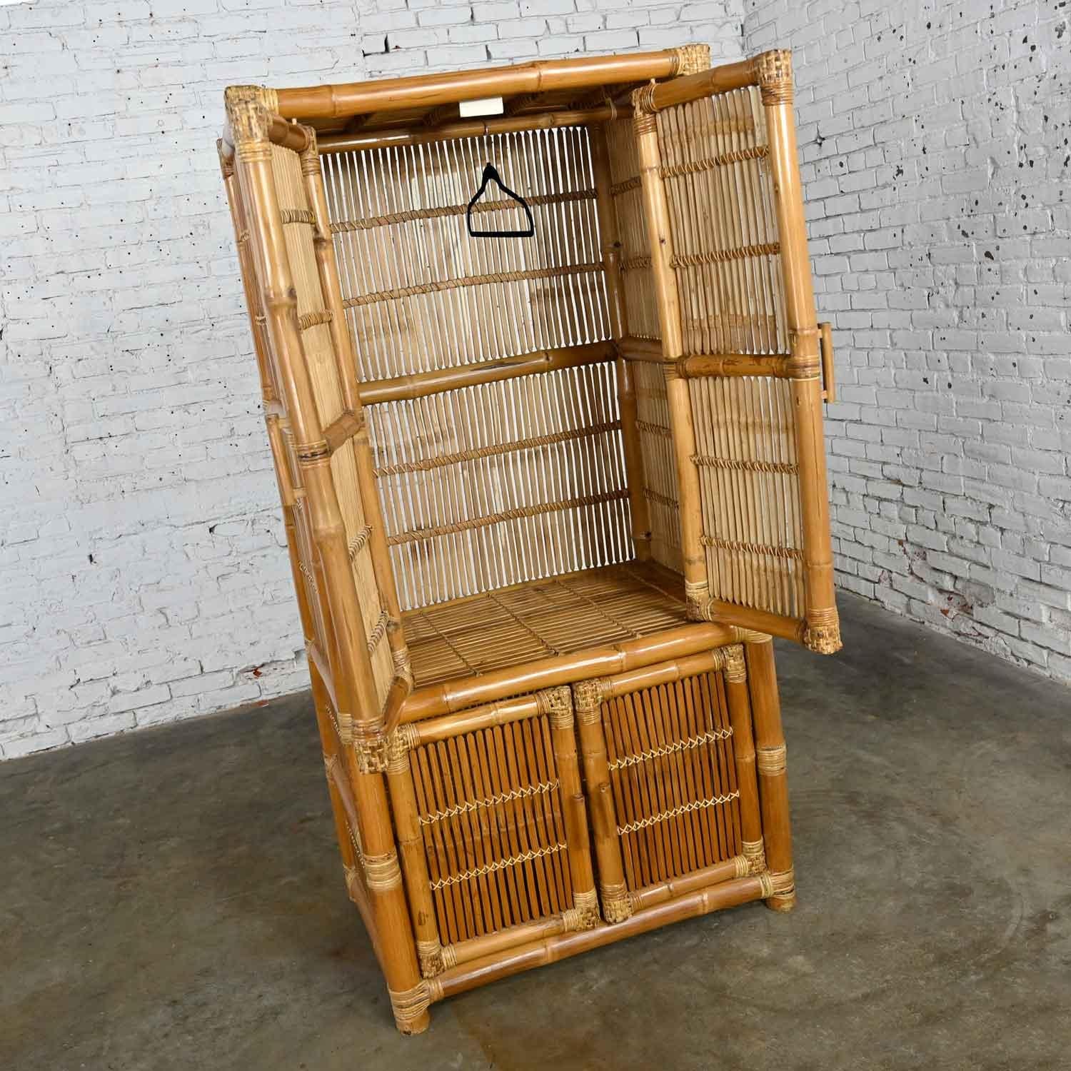 Vintage Rattan & Bamboo Organic Modern Upright Armoire Wardrobe Cabinet 1