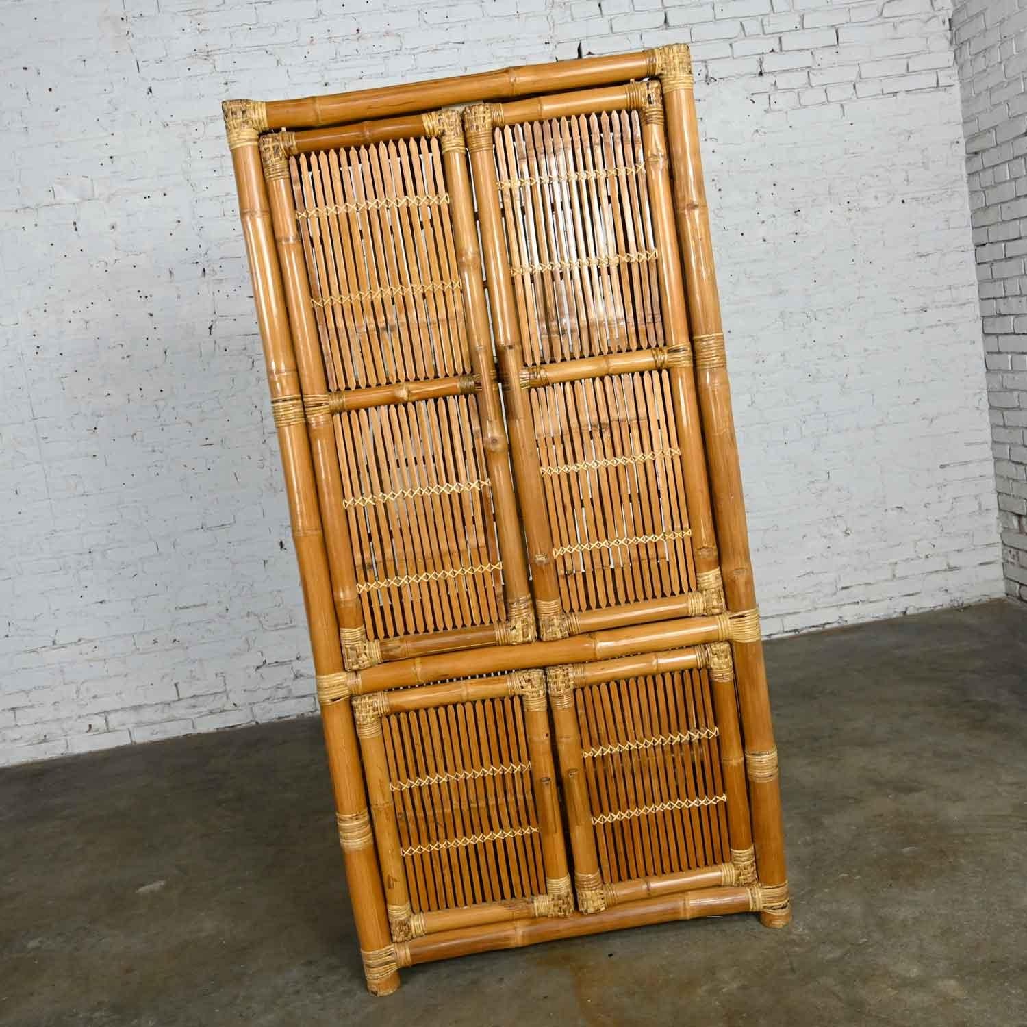 Vintage Rattan & Bamboo Organic Modern Upright Armoire Wardrobe Cabinet 1