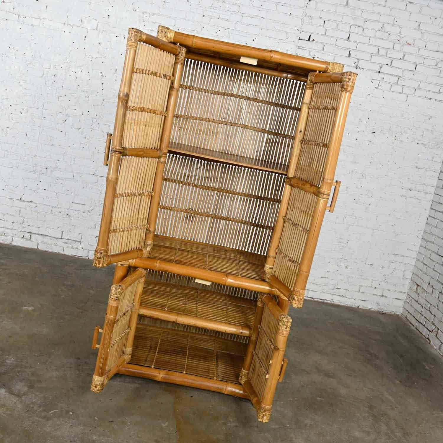 Vintage Rattan & Bamboo Organic Modern Upright Armoire Wardrobe Cabinet 3