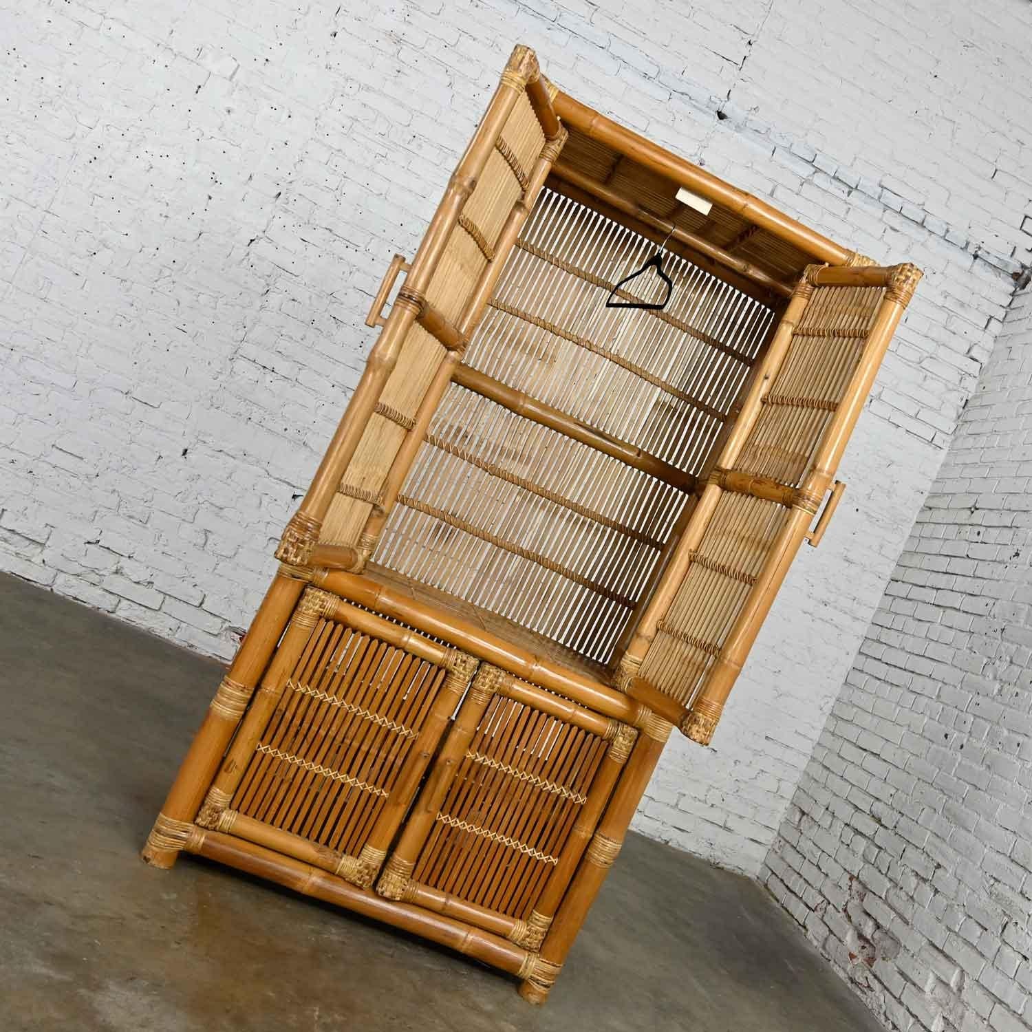 Vintage Rattan & Bamboo Organic Modern Upright Armoire Wardrobe Cabinet 4