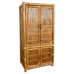 Vintage Rattan & Bamboo Organic Modern Upright Armoire Kleiderschrank Cabinet