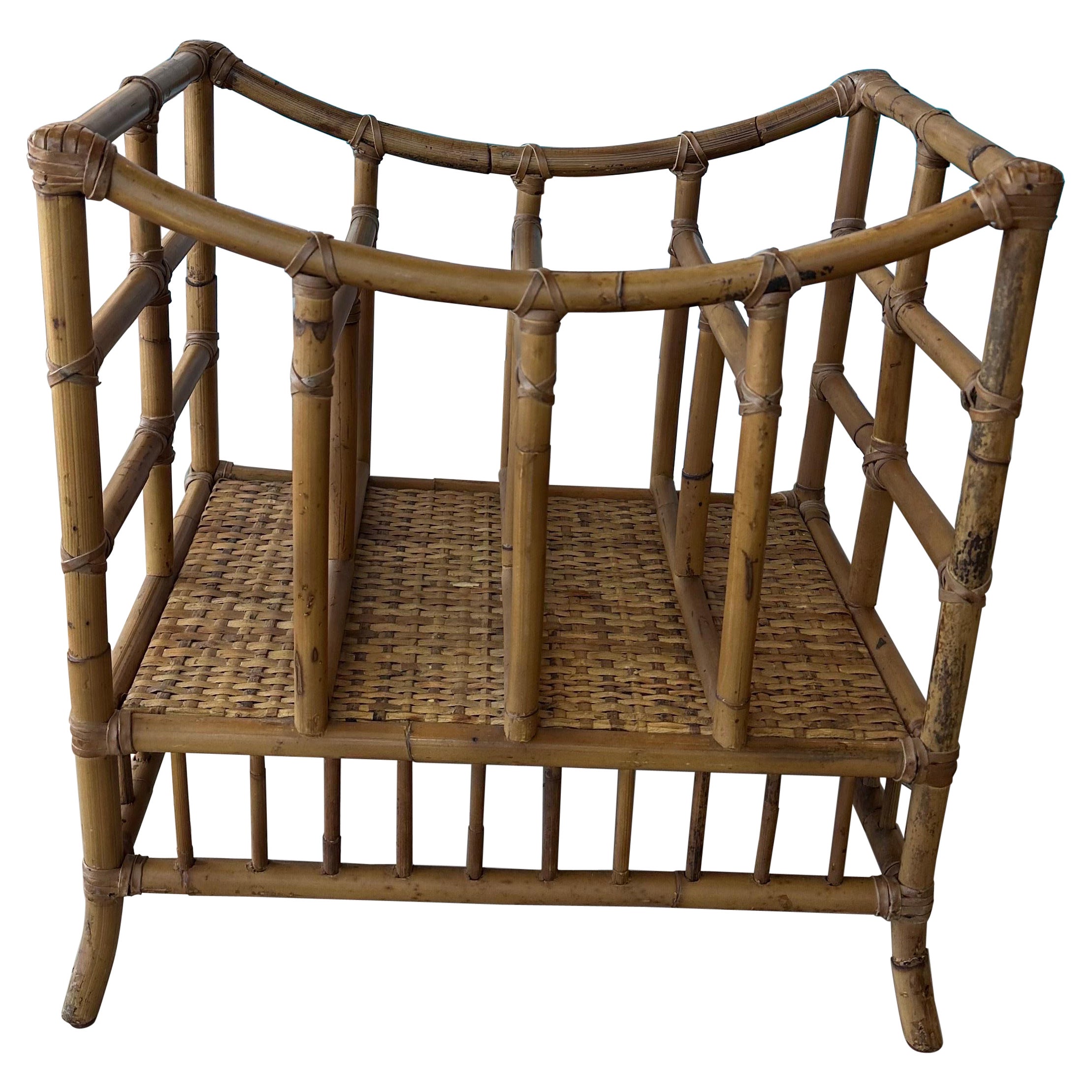 Vintage Rattan Bamboo Oversized Magazine Rack Holder Stand