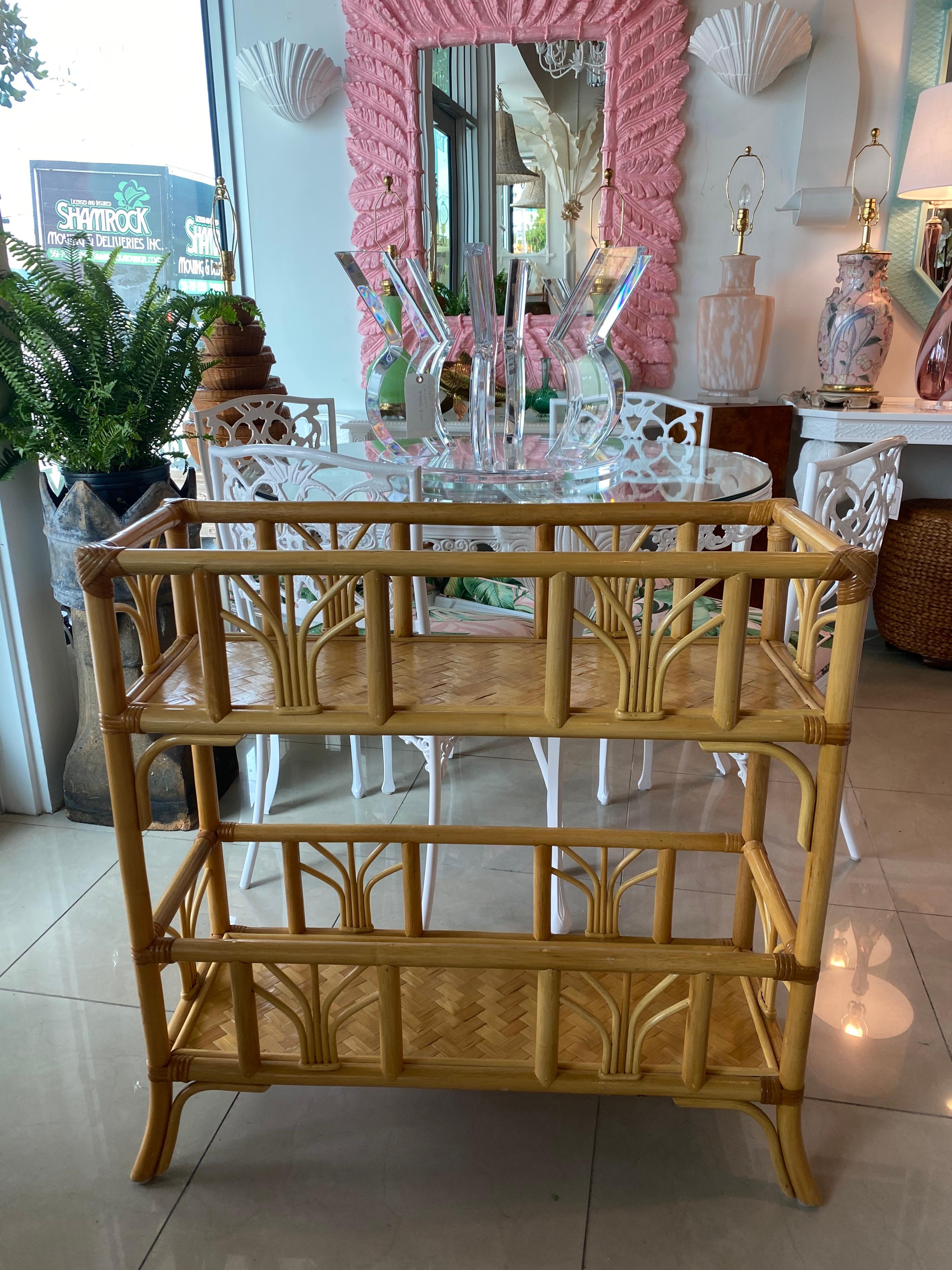 Vintage Rattan Bamboo Plant Stand Shelf Console Table 1