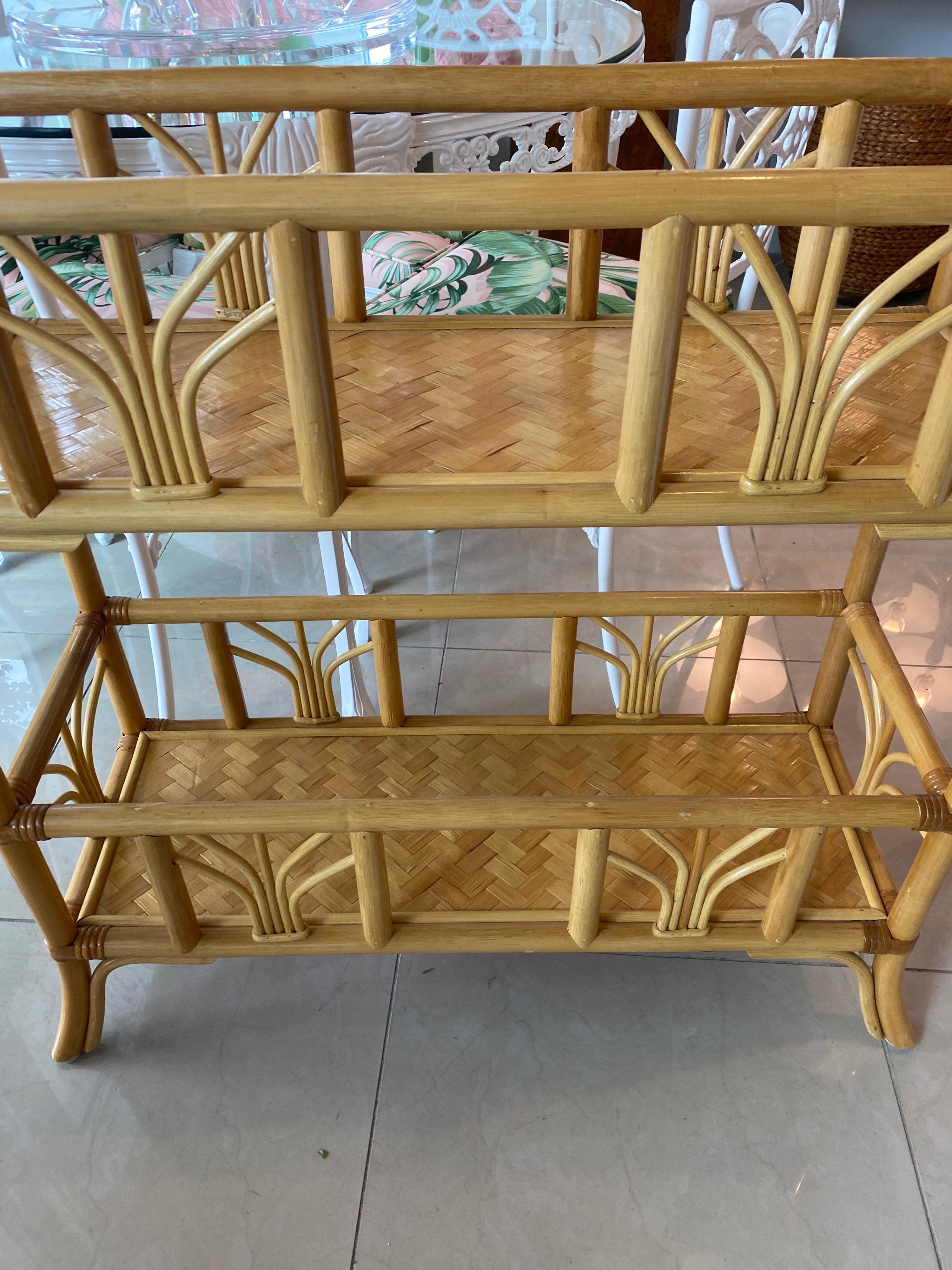 Vintage Rattan Bamboo Plant Stand Shelf Console Table 2