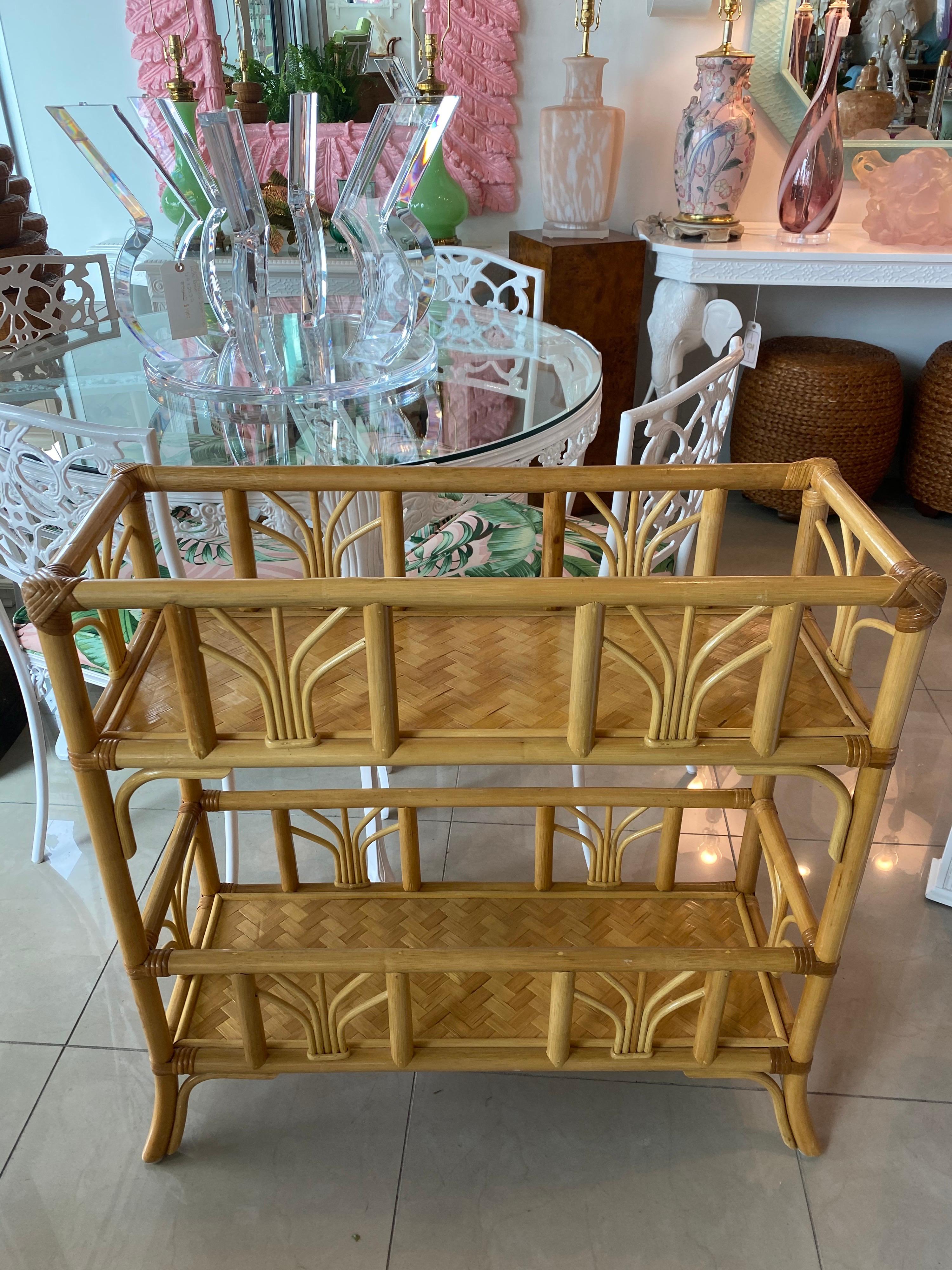 Vintage Rattan Bamboo Plant Stand Shelf Console Table 3