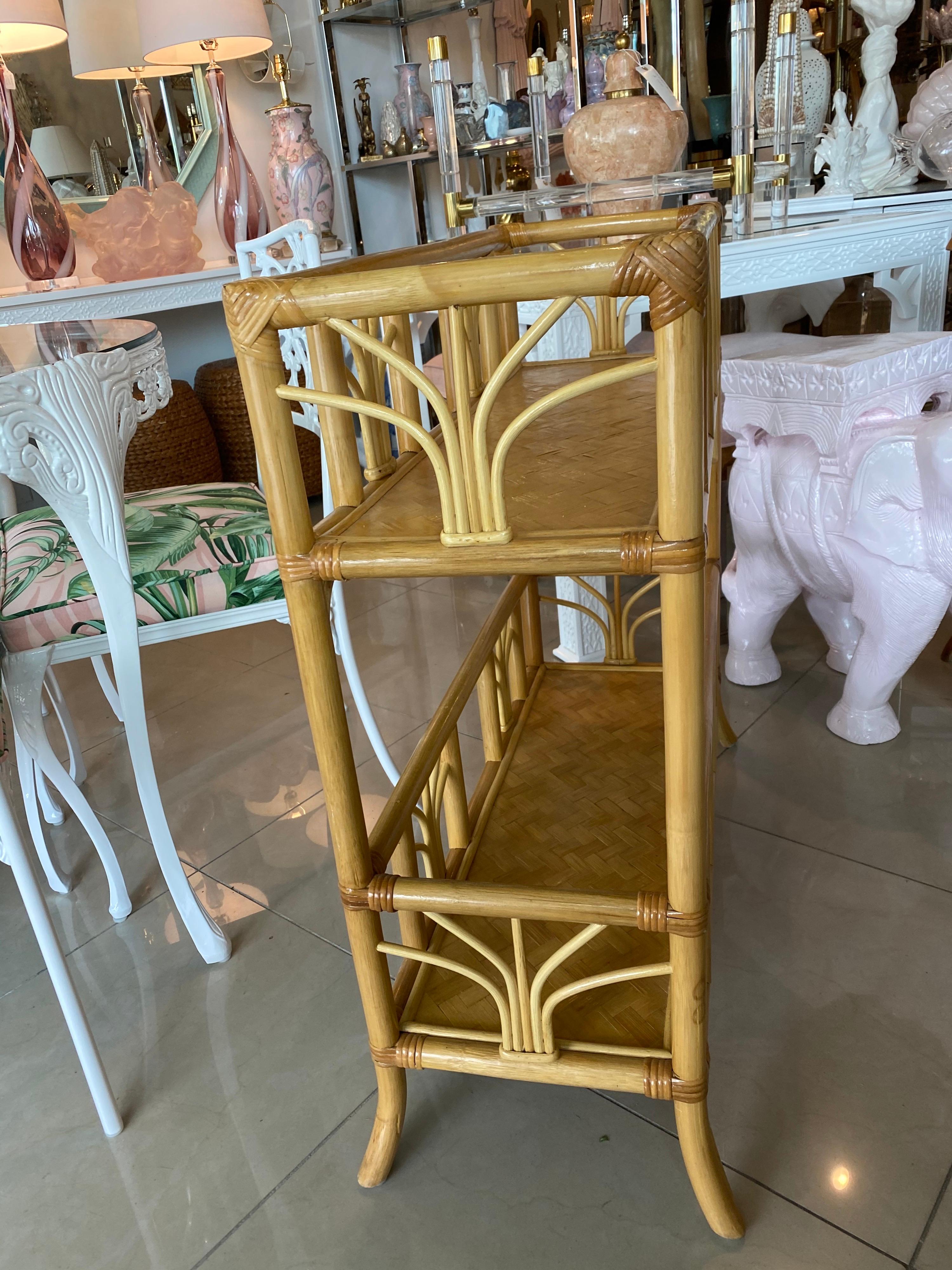 American Vintage Rattan Bamboo Plant Stand Shelf Console Table