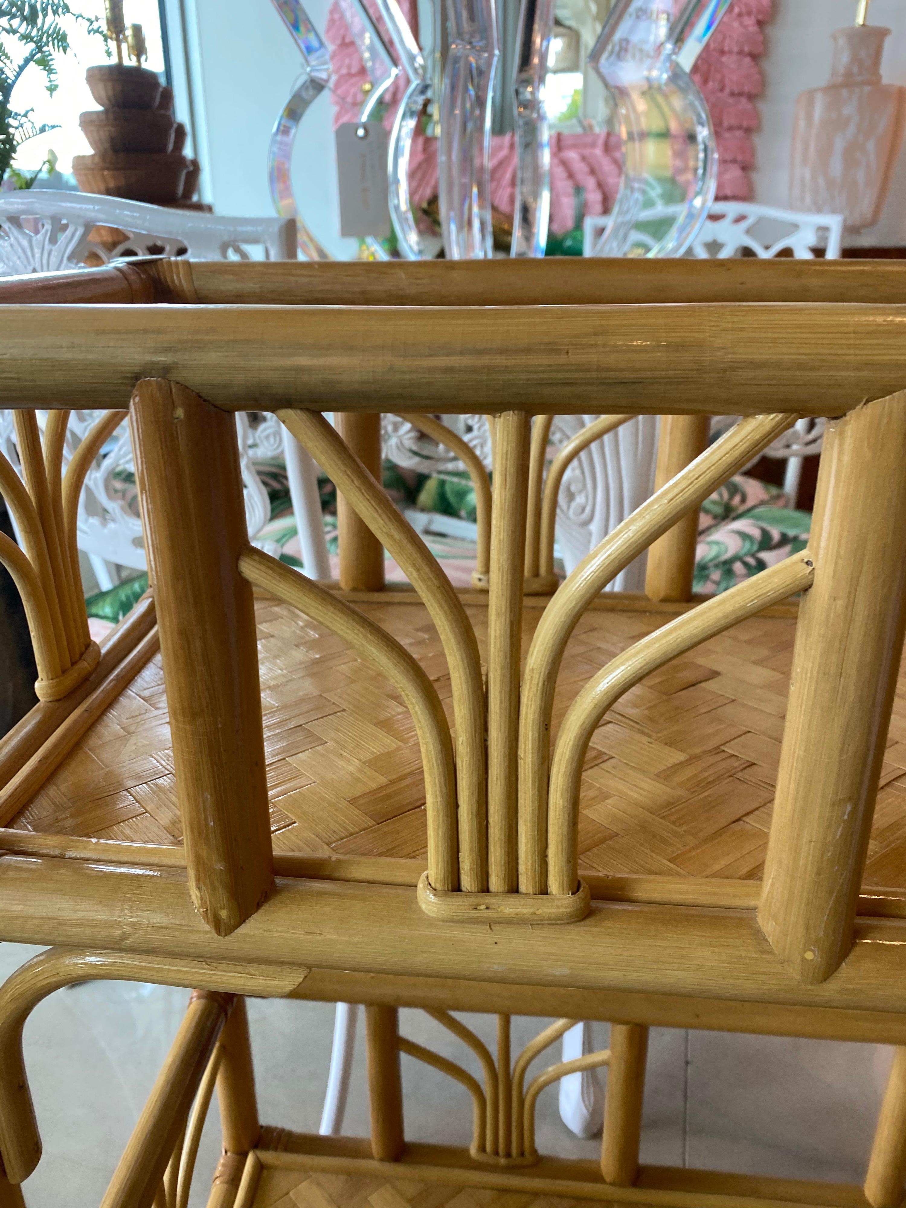 Vintage Rattan Bamboo Plant Stand Shelf Console Table In Good Condition In West Palm Beach, FL