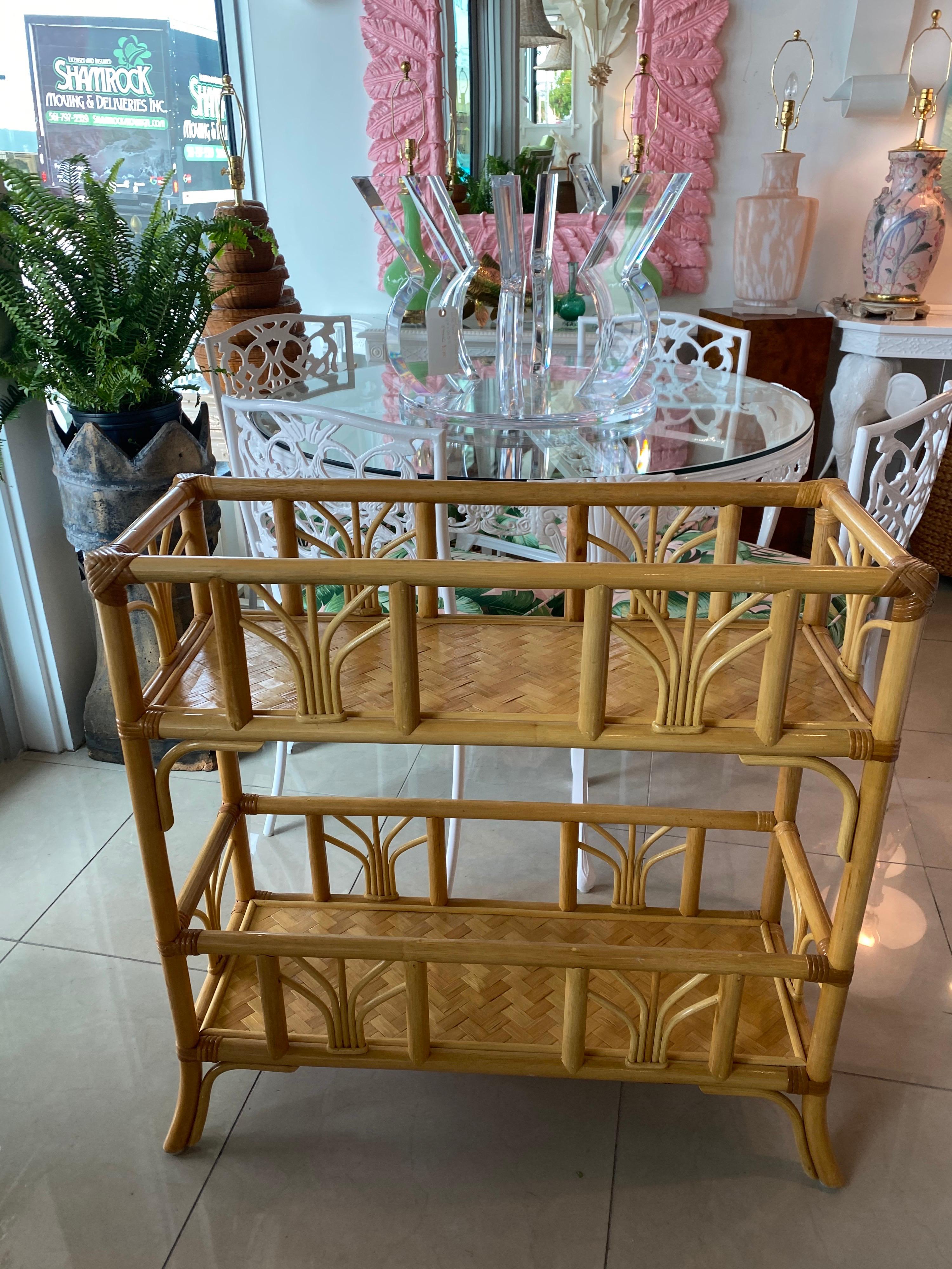 Late 20th Century Vintage Rattan Bamboo Plant Stand Shelf Console Table