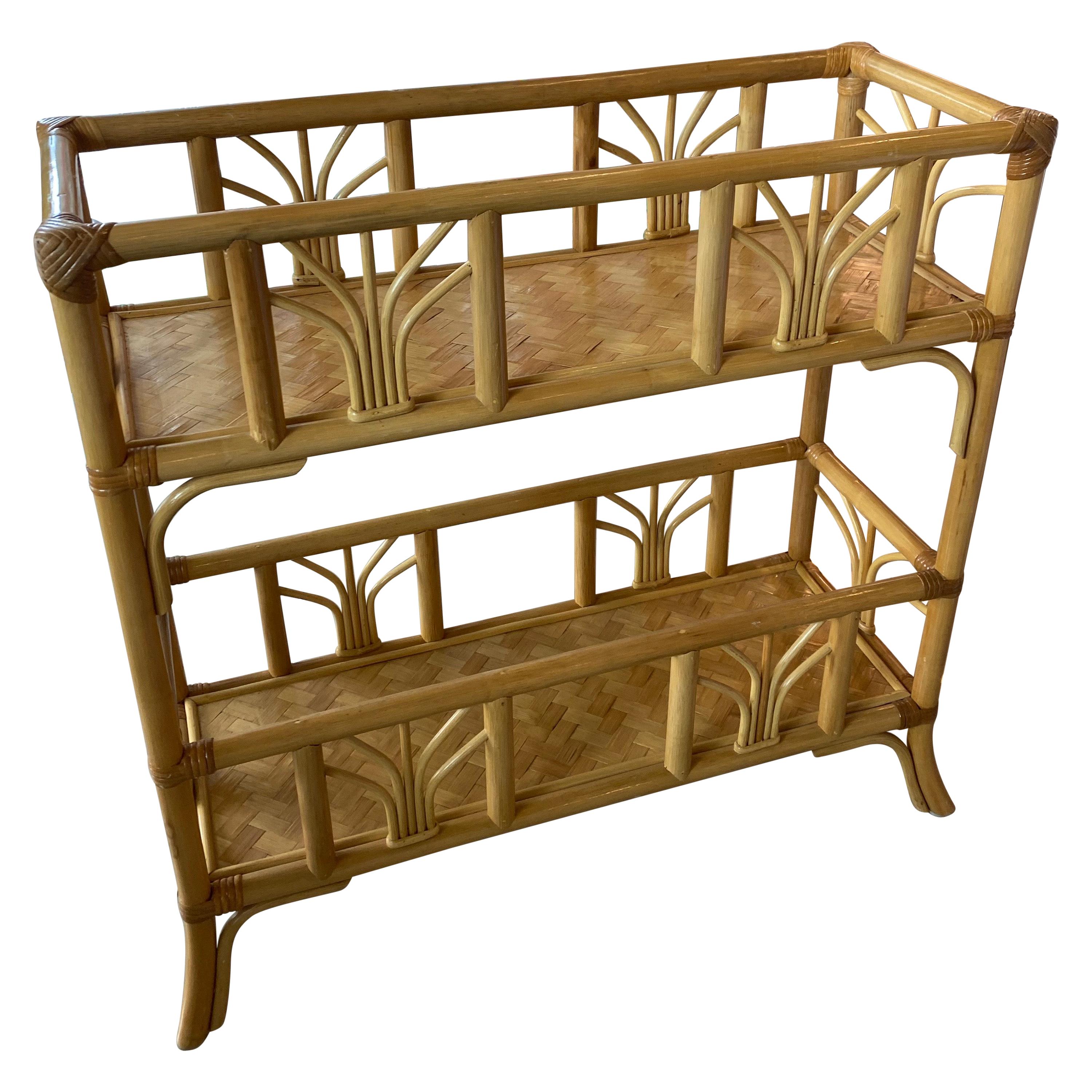 Vintage Rattan Bamboo Plant Stand Shelf Console Table