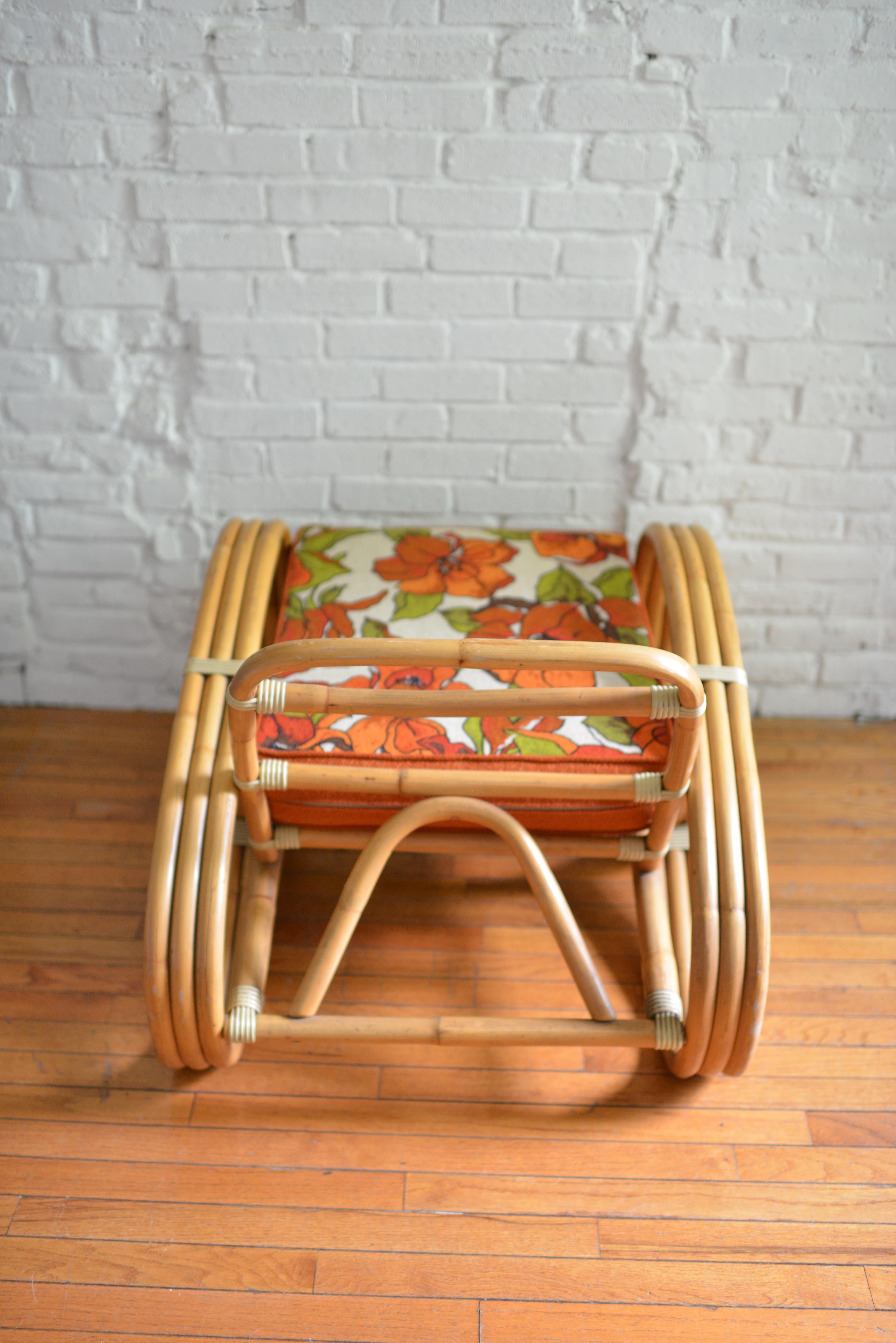 Mid-Century Modern Paul Frankl-Style Rattan Bamboo Pretzel Lounge Chair For Sale