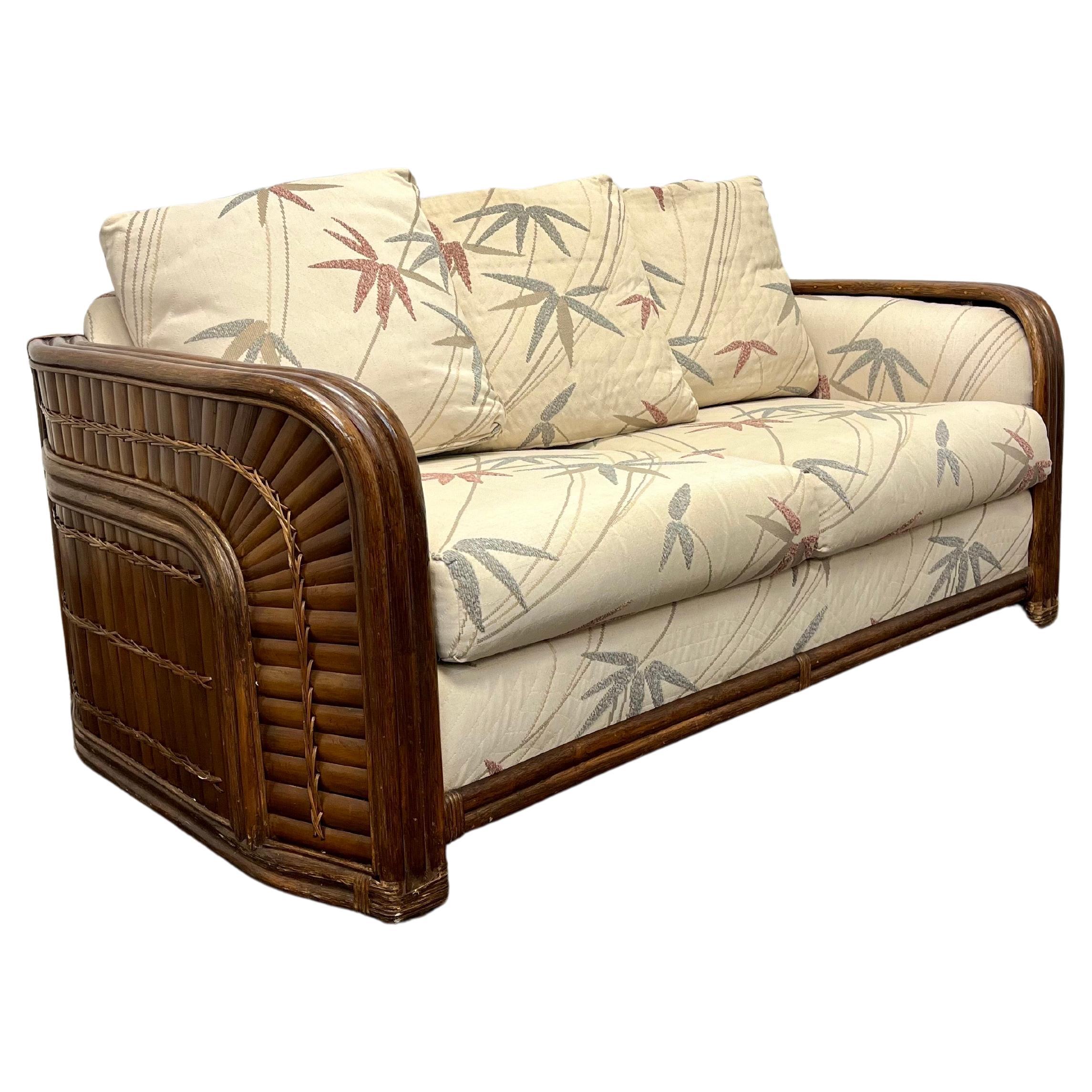 Vintage Rattan Bamboo Sofa Rising Sun Design For Sale