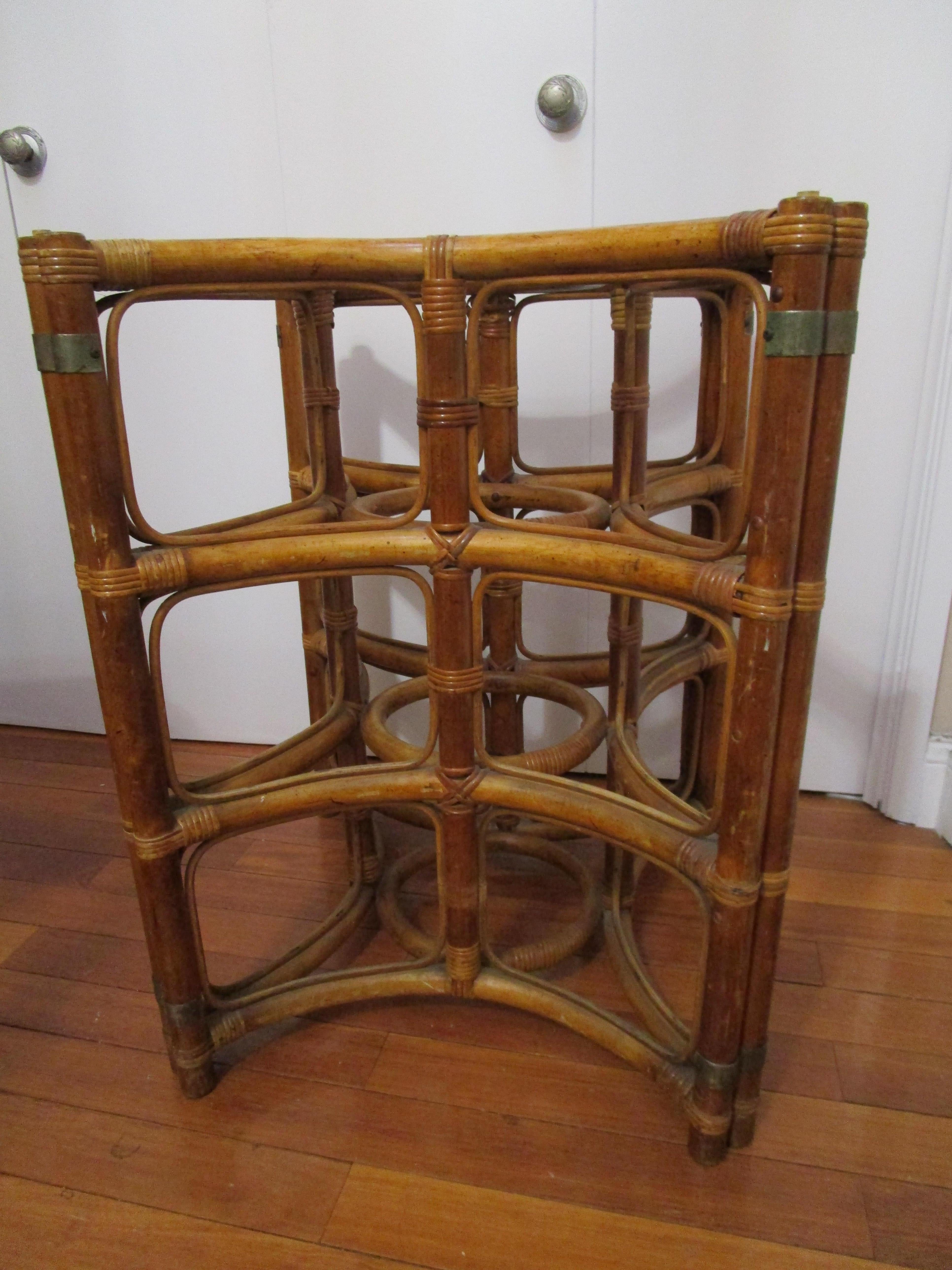This chic vintage table base is constructed of bamboo and rattan. It has an attractive patina and 