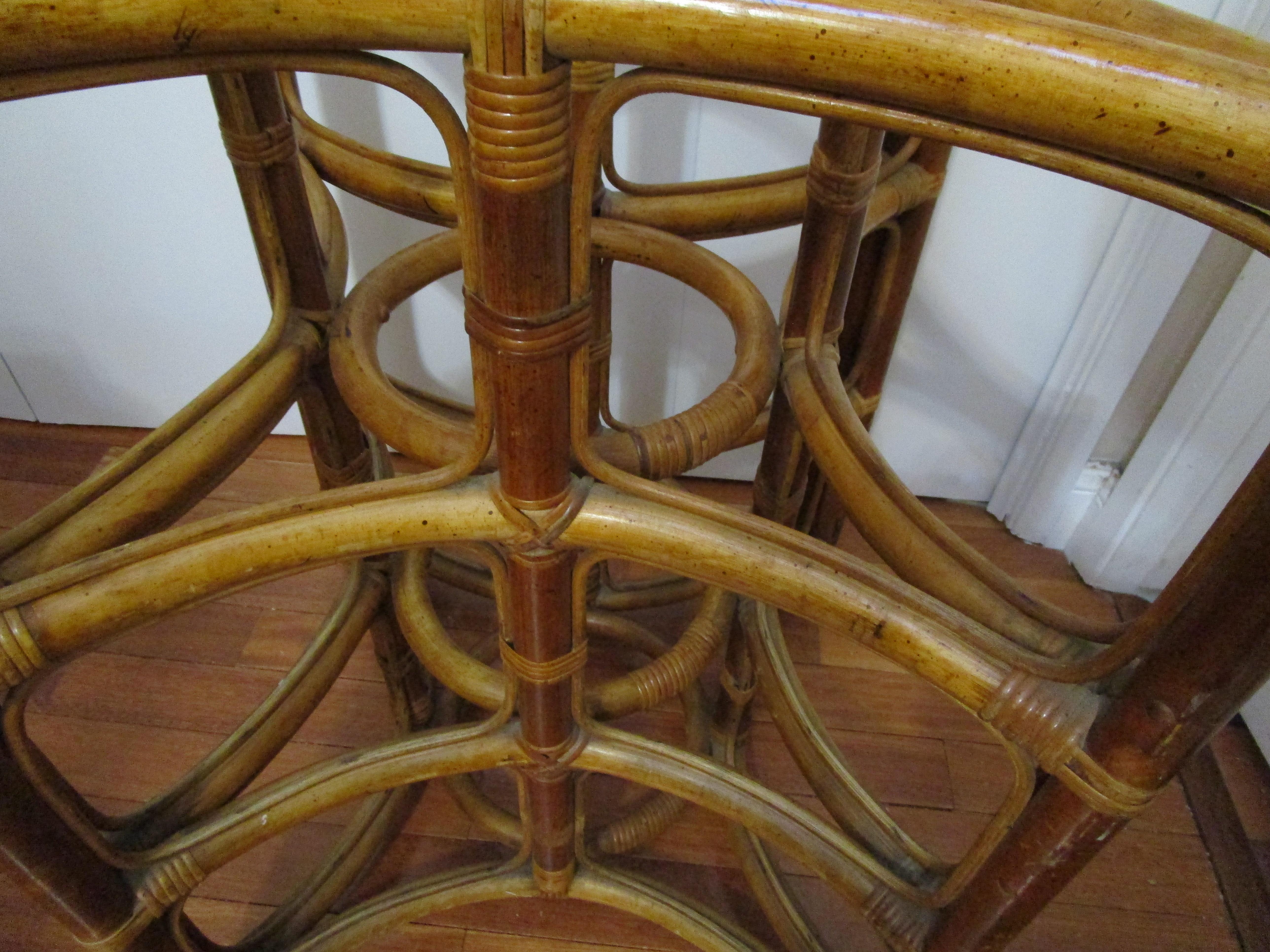 American Vintage Rattan Bamboo Table Base in Star Shape for Four Chairs For Sale