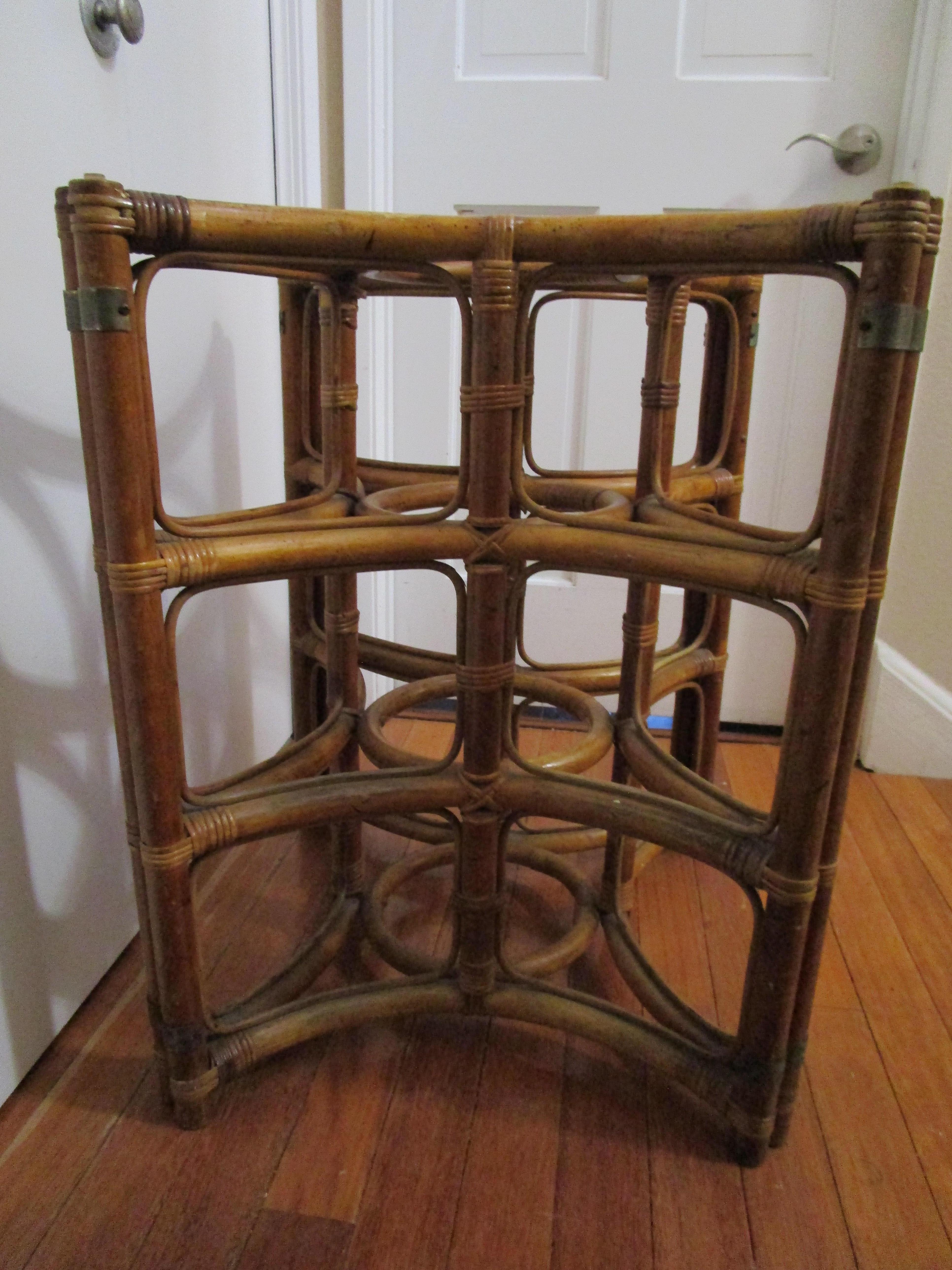 Glazed Vintage Rattan Bamboo Table Base in Star Shape for Four Chairs For Sale