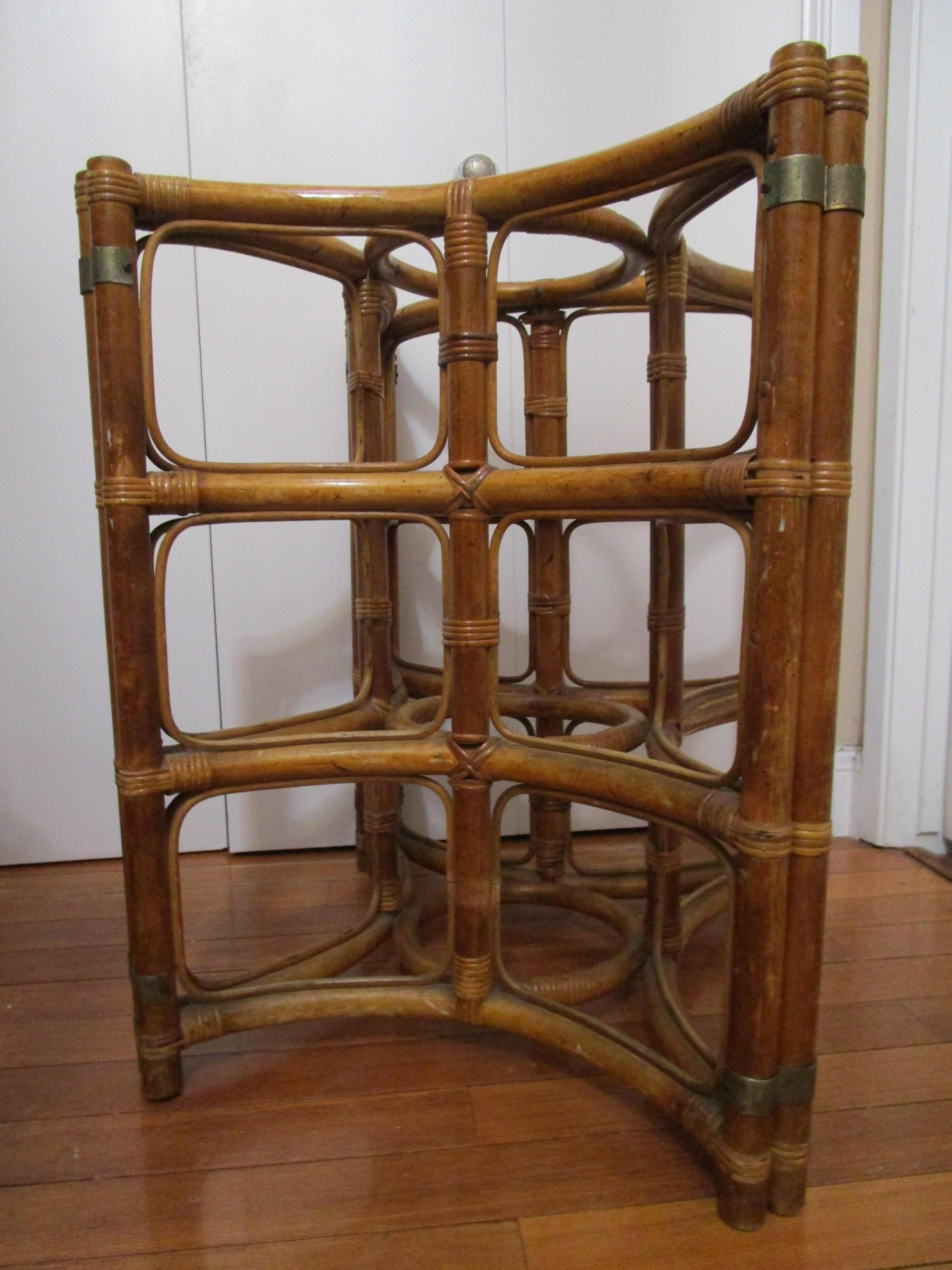 20th Century Vintage Rattan Bamboo Table Base in Star Shape for Four Chairs For Sale