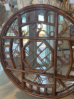 Vintage Rattan Bamboo Tortoise 1970s Chinese Chippendale Round Wall Mirror
