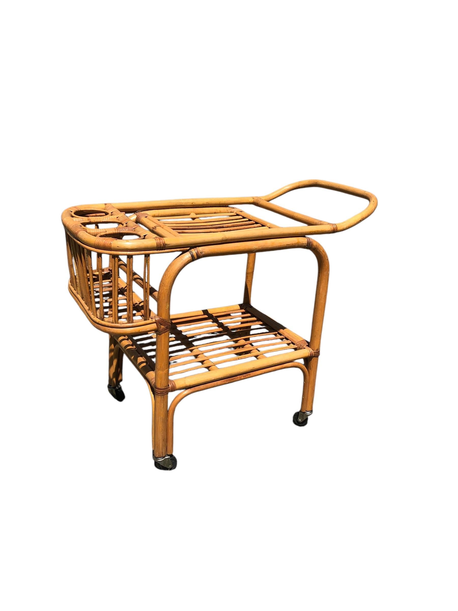 Chariot de bar en rotin vintage en vente 1