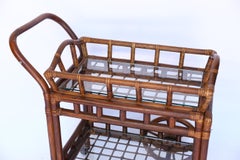 Vintage Rattan Bar Cart with Serving Tray